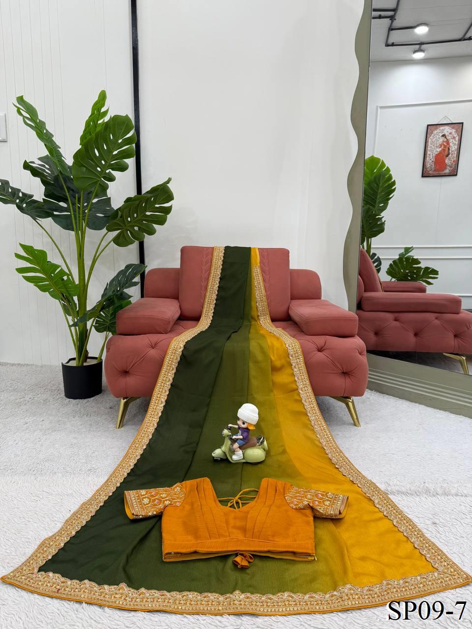 Chinon Silk Saree With Thred with Sequnce Lace work