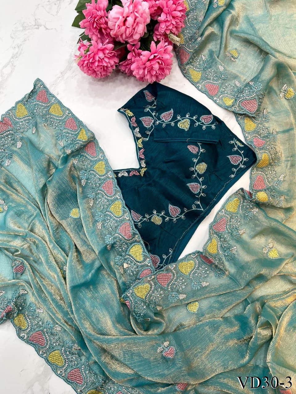 Pure soft fendy chiffon saree With heavy embroidery thread work