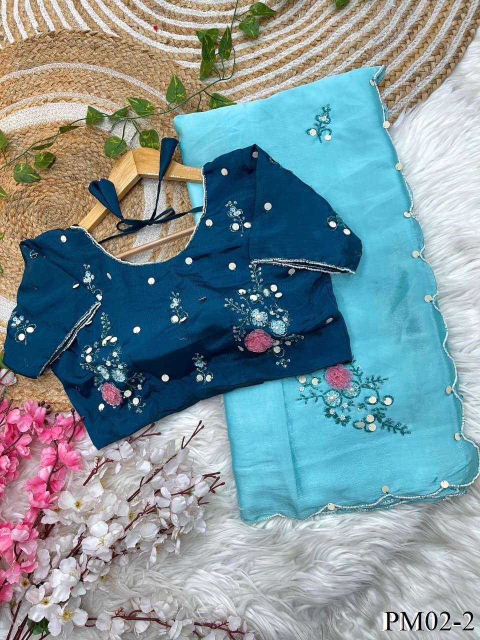 Very Soft nd Elegant chinnon Saree With beautiful hand work