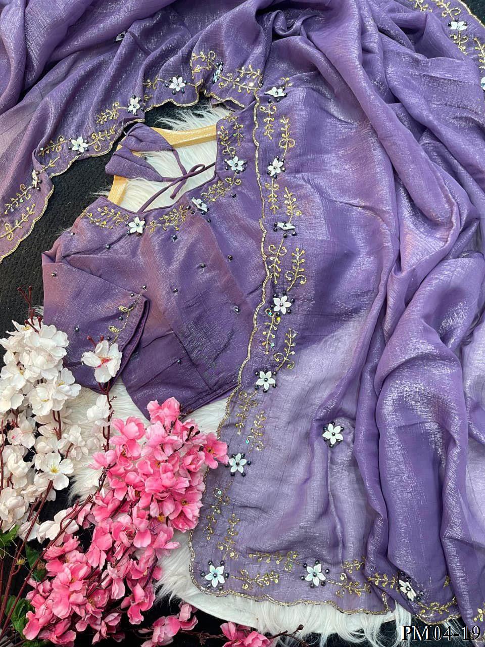 Very soft nd Elegant rich look crunchy silk Saree With hand khatli + cutdana butta work