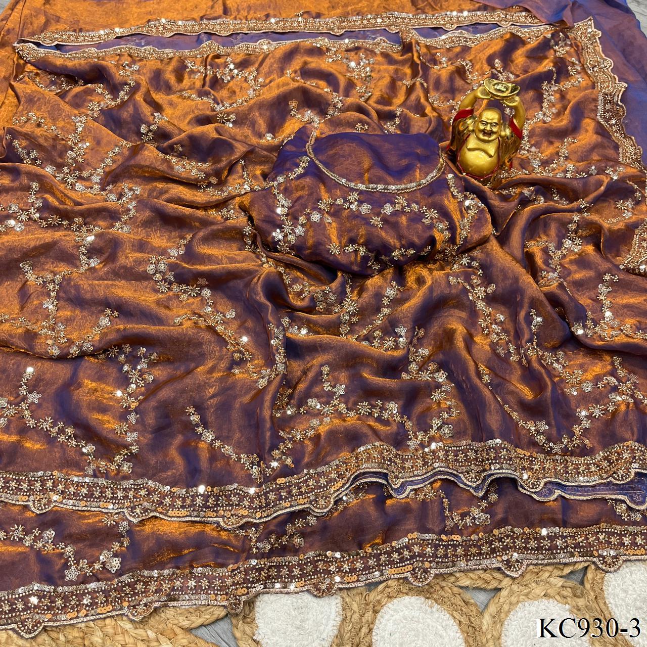 Space Silk Saree With velvet shine adorned with sequence and cutdana delicate handwork