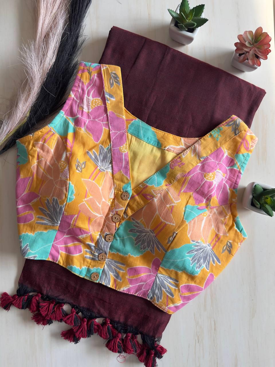 Colourful Maroon Handloom Pure Saree With Designer Stitched Blouse