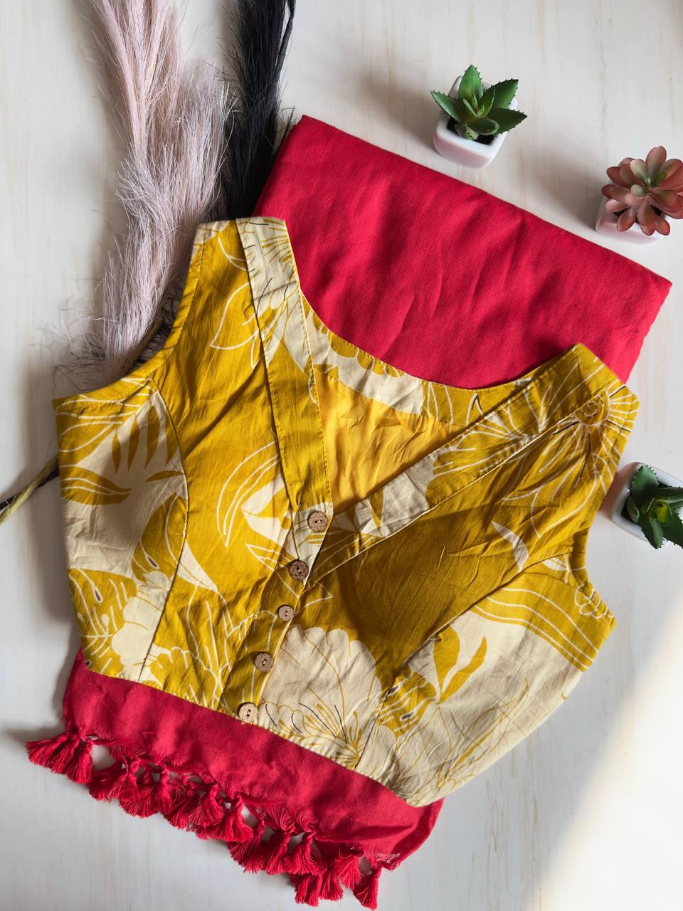 Colourful Pink Handloom Pure Saree With Designer Stitched Blouse