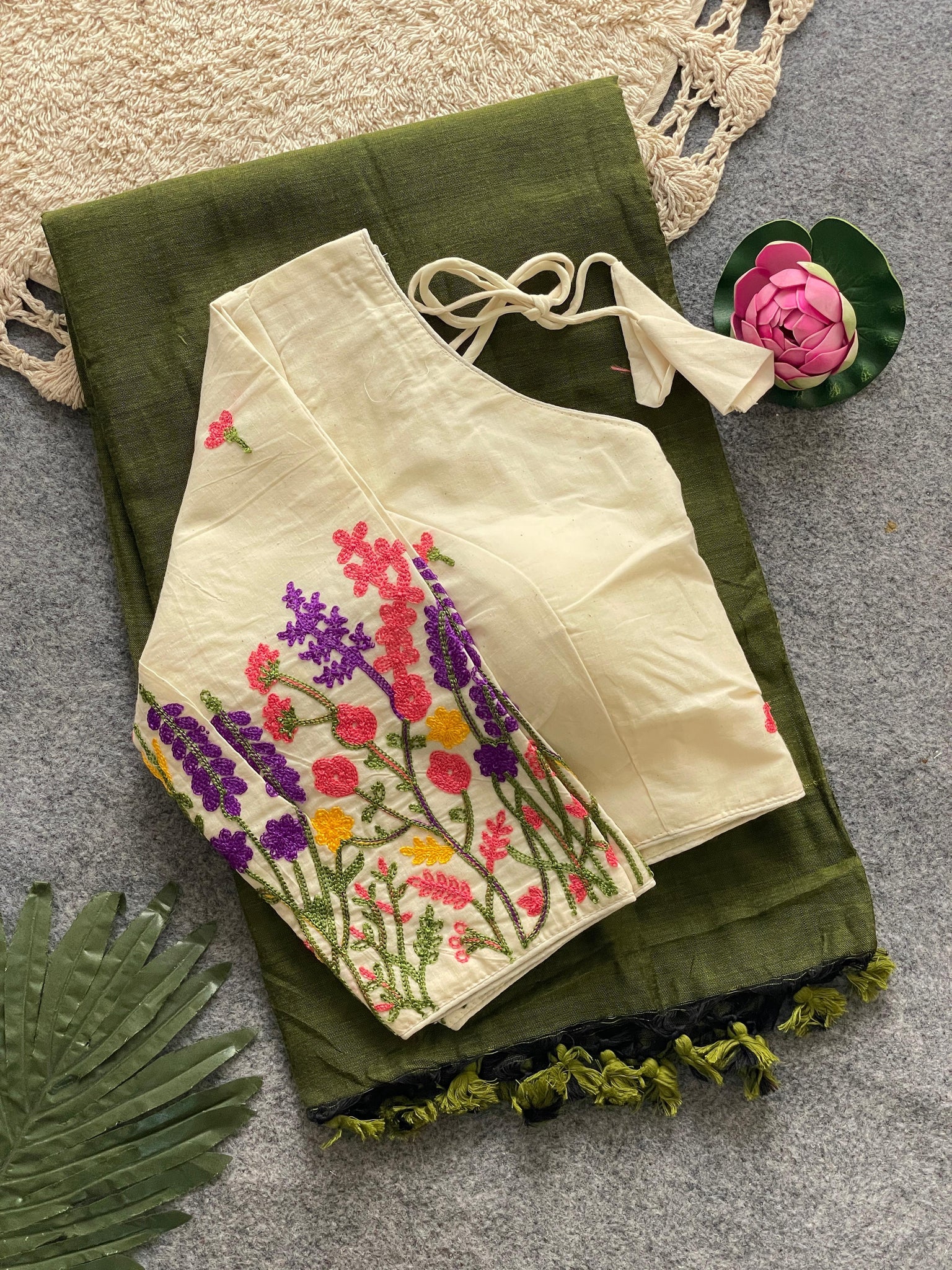 Handloom Pure Cotton Saree With Designer Stitched Blouse