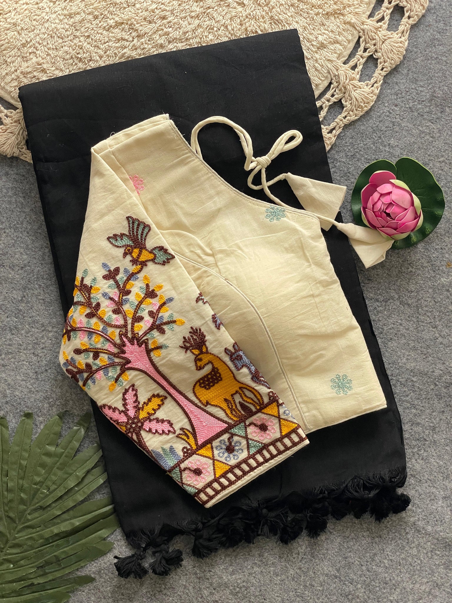 Handloom Pure Cotton Saree With Designer Stitched Blouse
