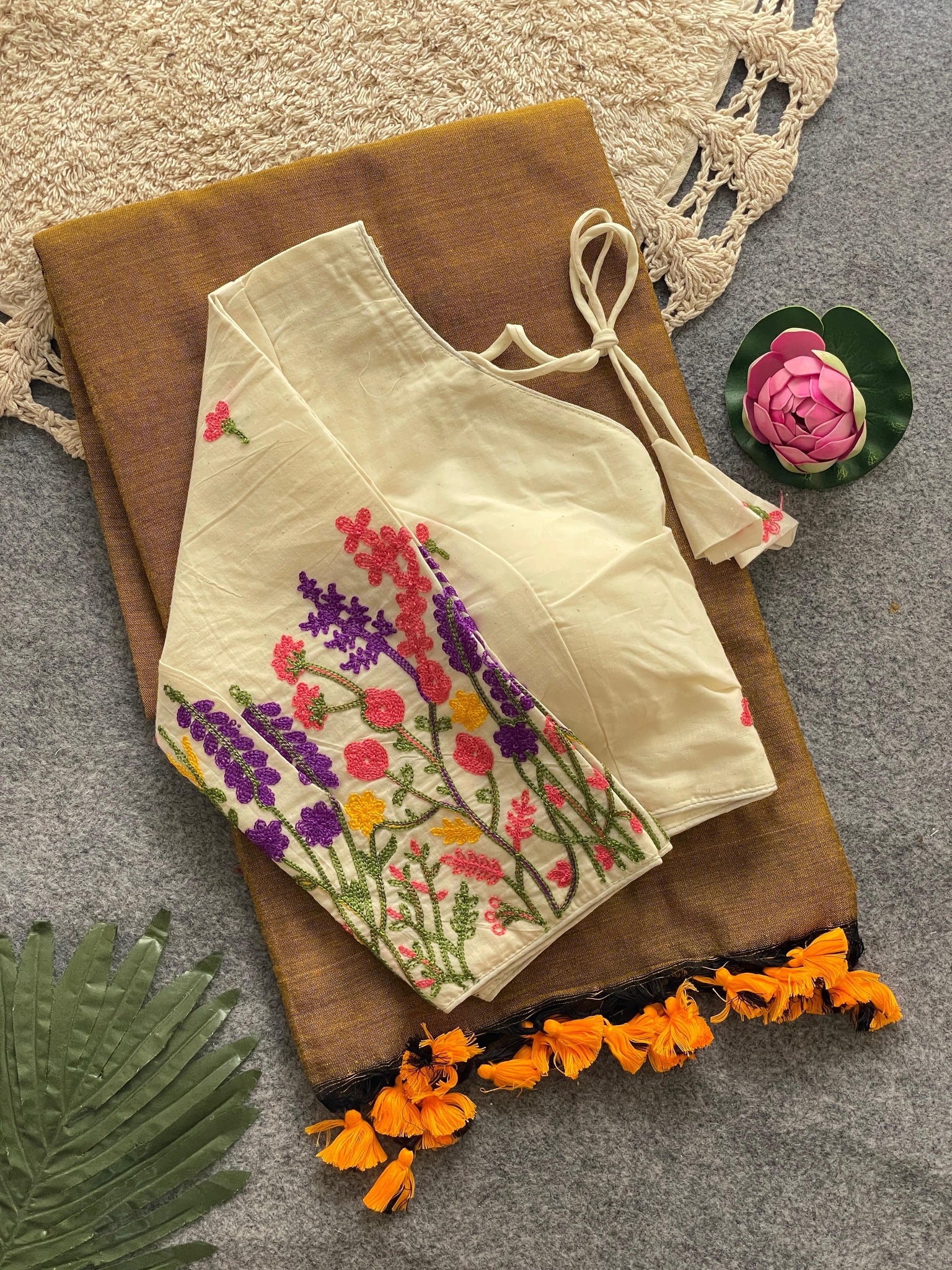 Handloom Pure Cotton Saree With Designer Stitched Blouse