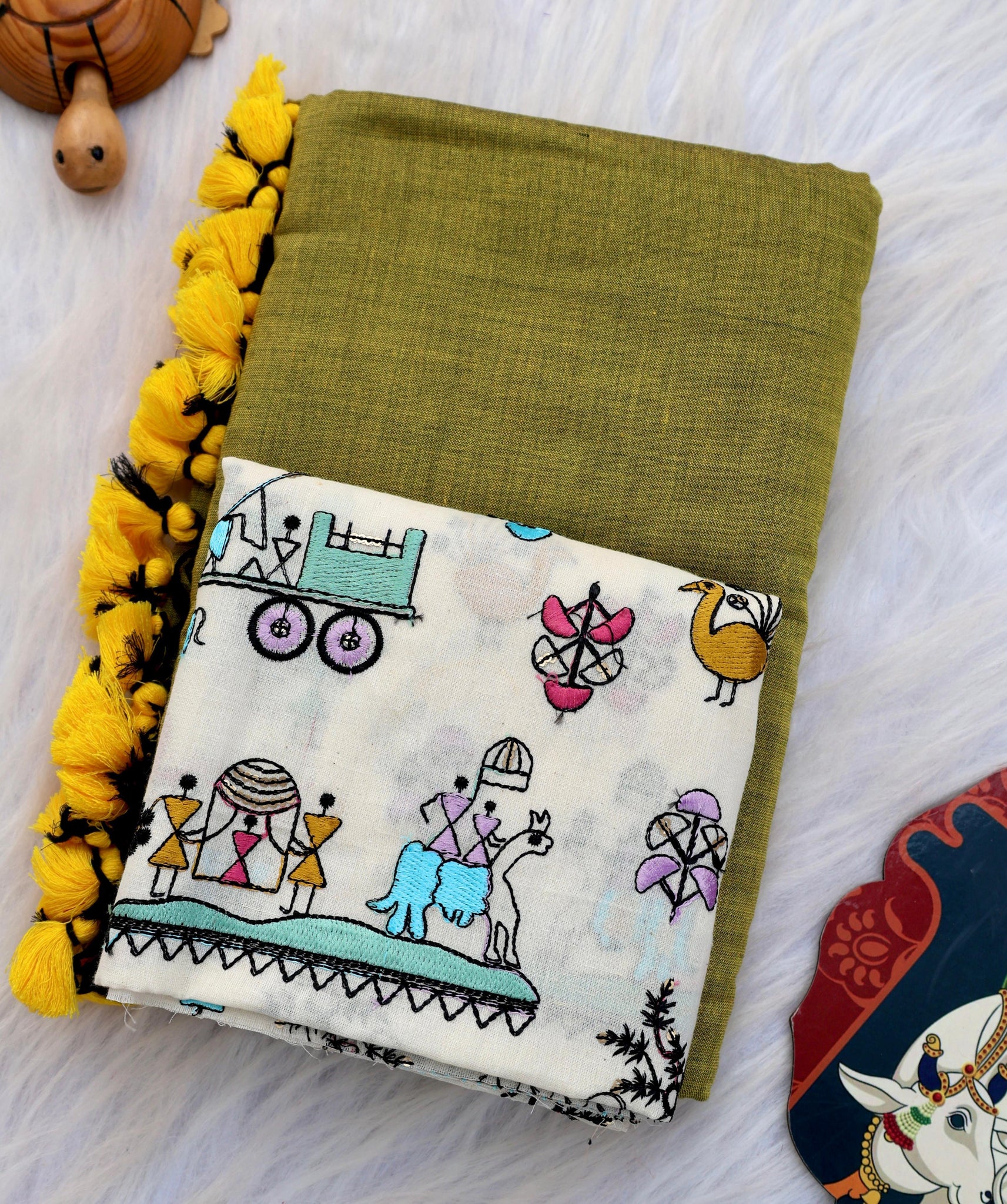 Colorful Cotton&nbsp; Saree With Designer Printed Blouse