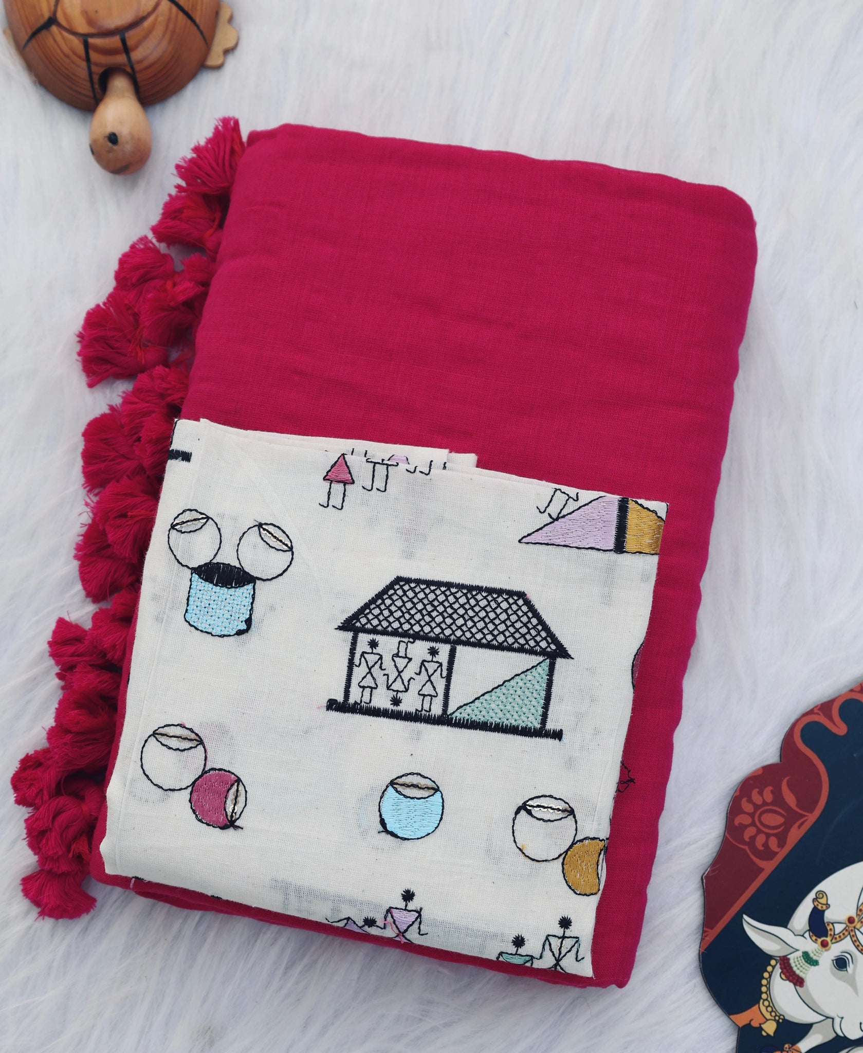 Colorful Cotton&nbsp; Saree With Designer Printed Blouse