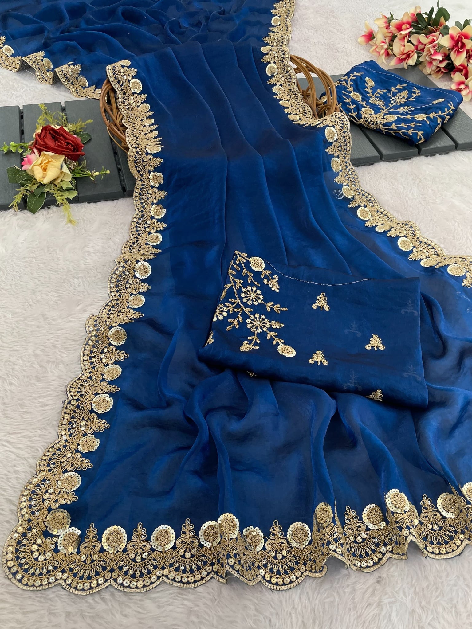 Navy Color Space silk Saree With Sequnce work UnStitched Blouse