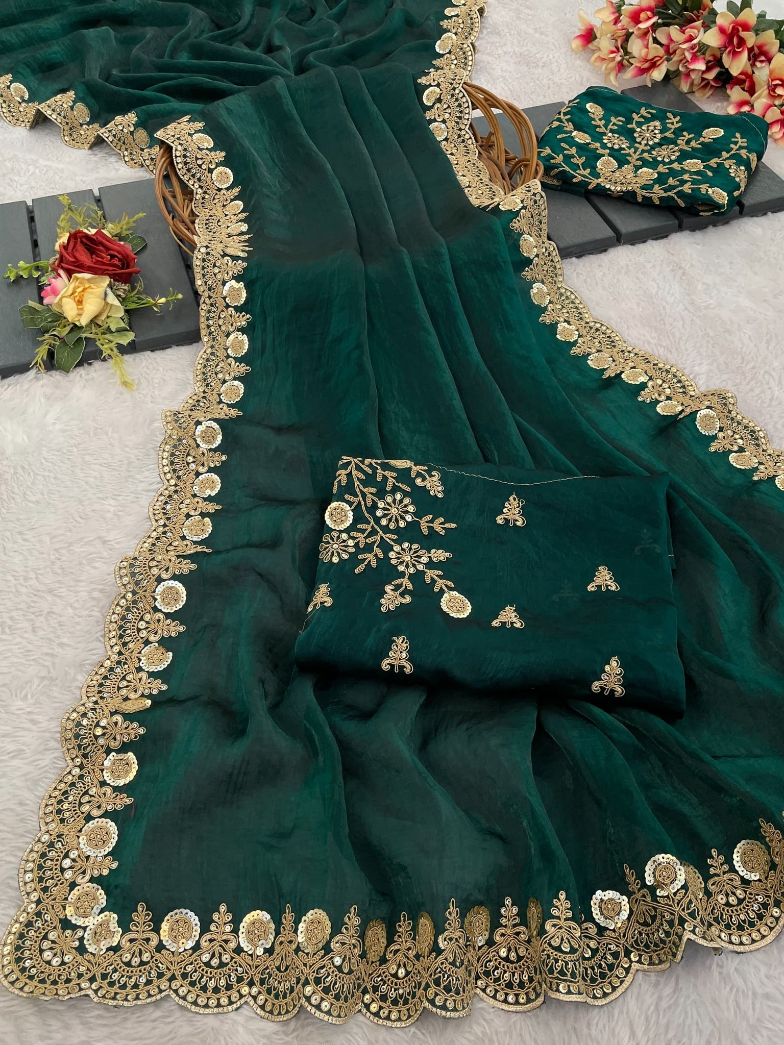 Navy Color Space silk Saree With Sequnce work UnStitched Blouse