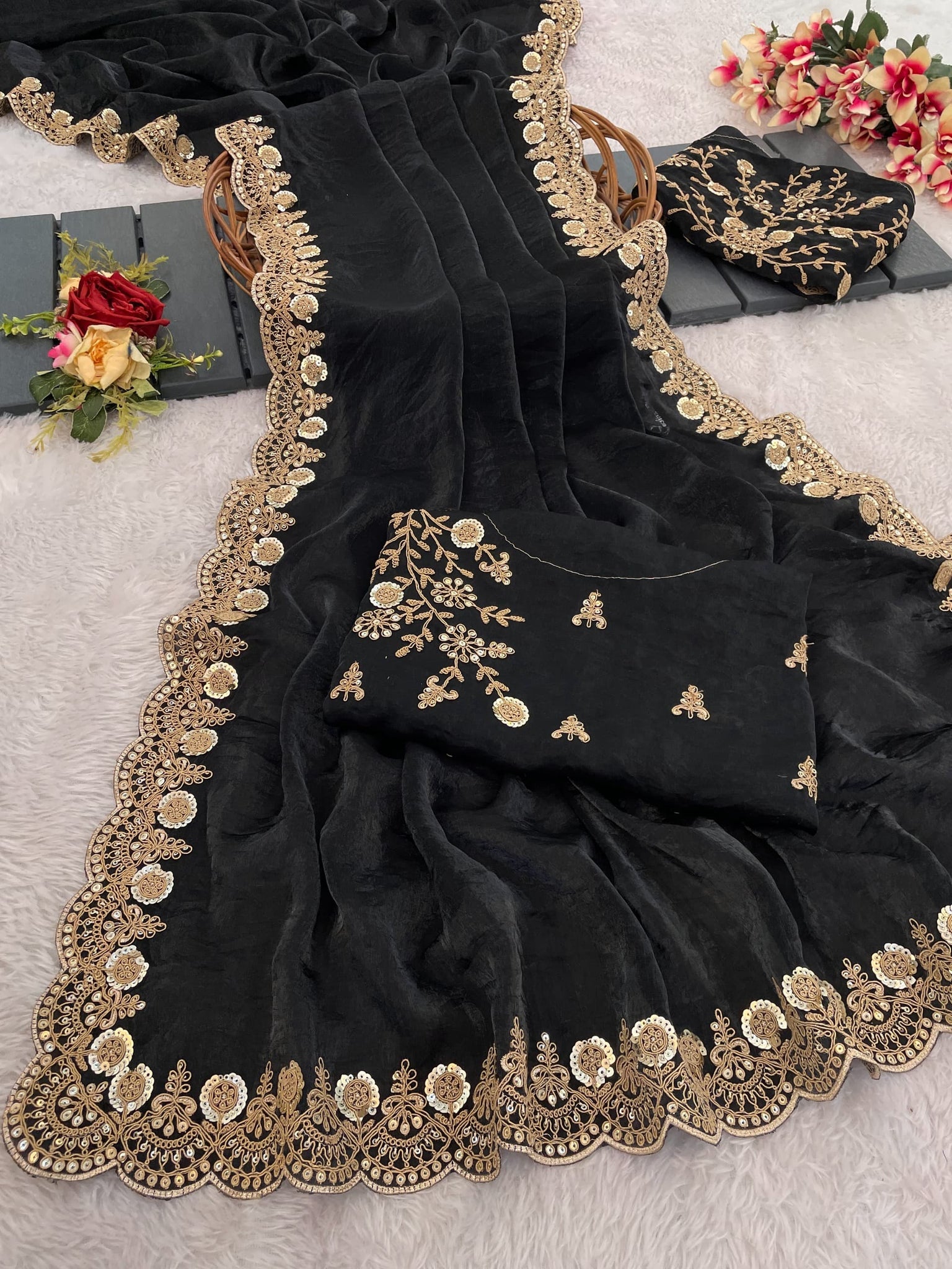 Navy Color Space silk Saree With Sequnce work UnStitched Blouse
