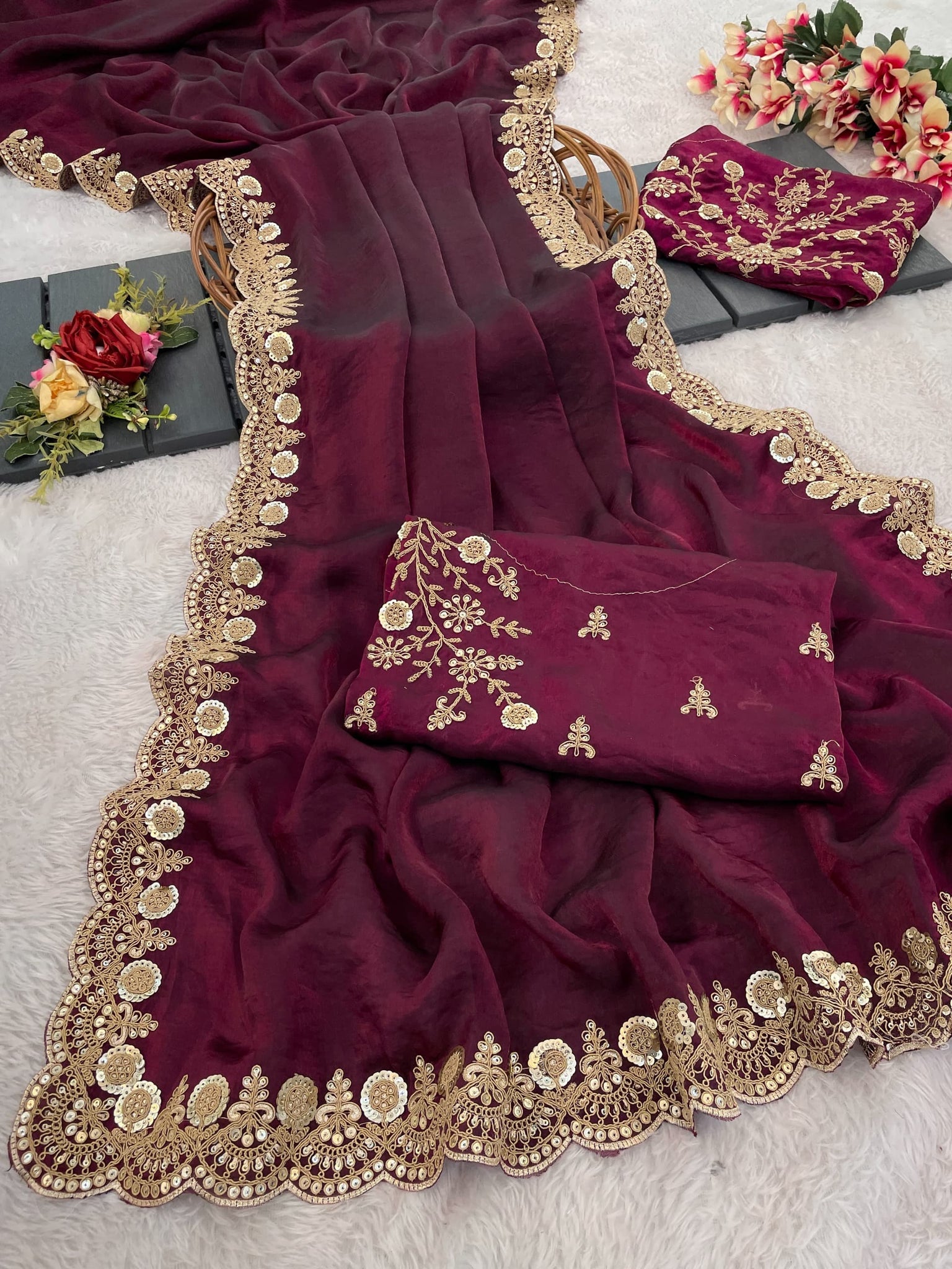 Navy Color Space silk Saree With Sequnce work UnStitched Blouse