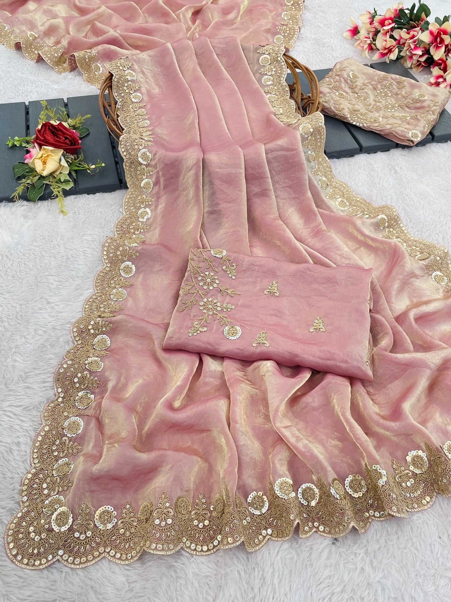 Navy Color Space silk Saree With Sequnce work UnStitched Blouse