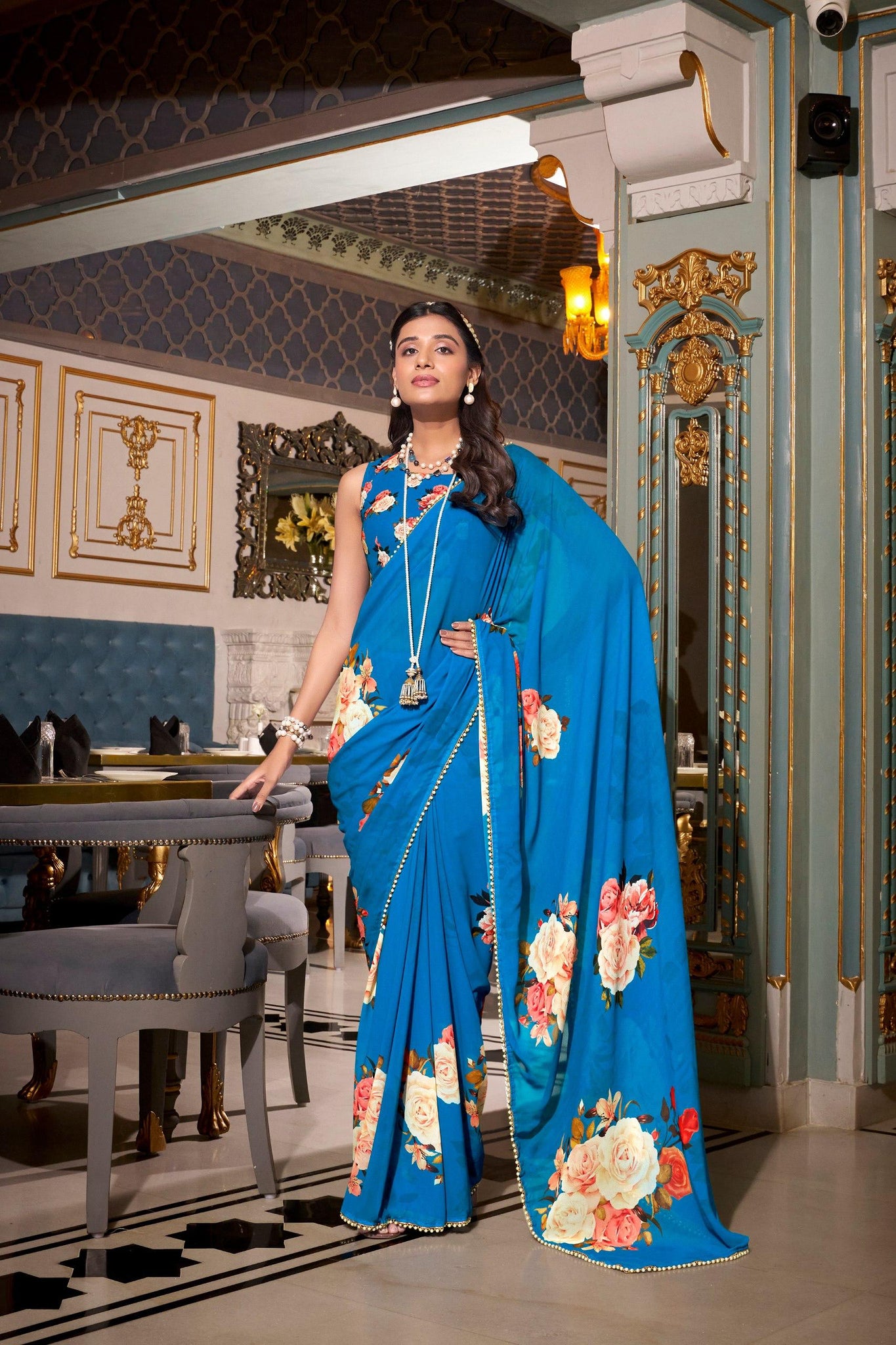 Georgette Saree With Printed work UnStitched Blouse