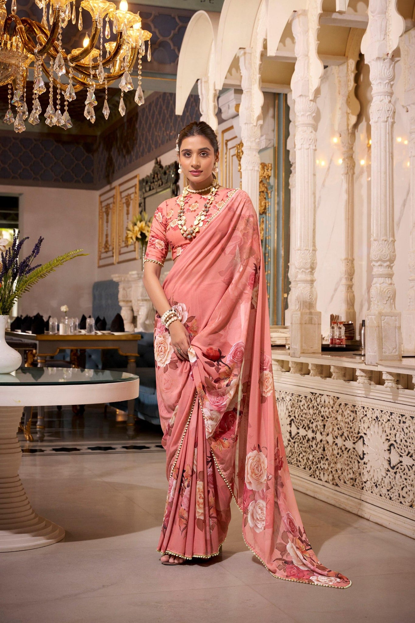 Georgette Saree With Printed work UnStitched Blouse