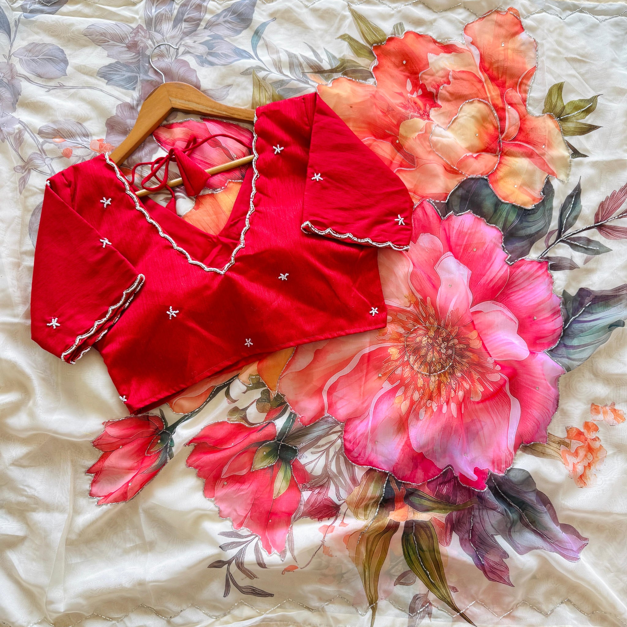 Soft organza With Printed Hand work&nbsp;Stitched Blouse