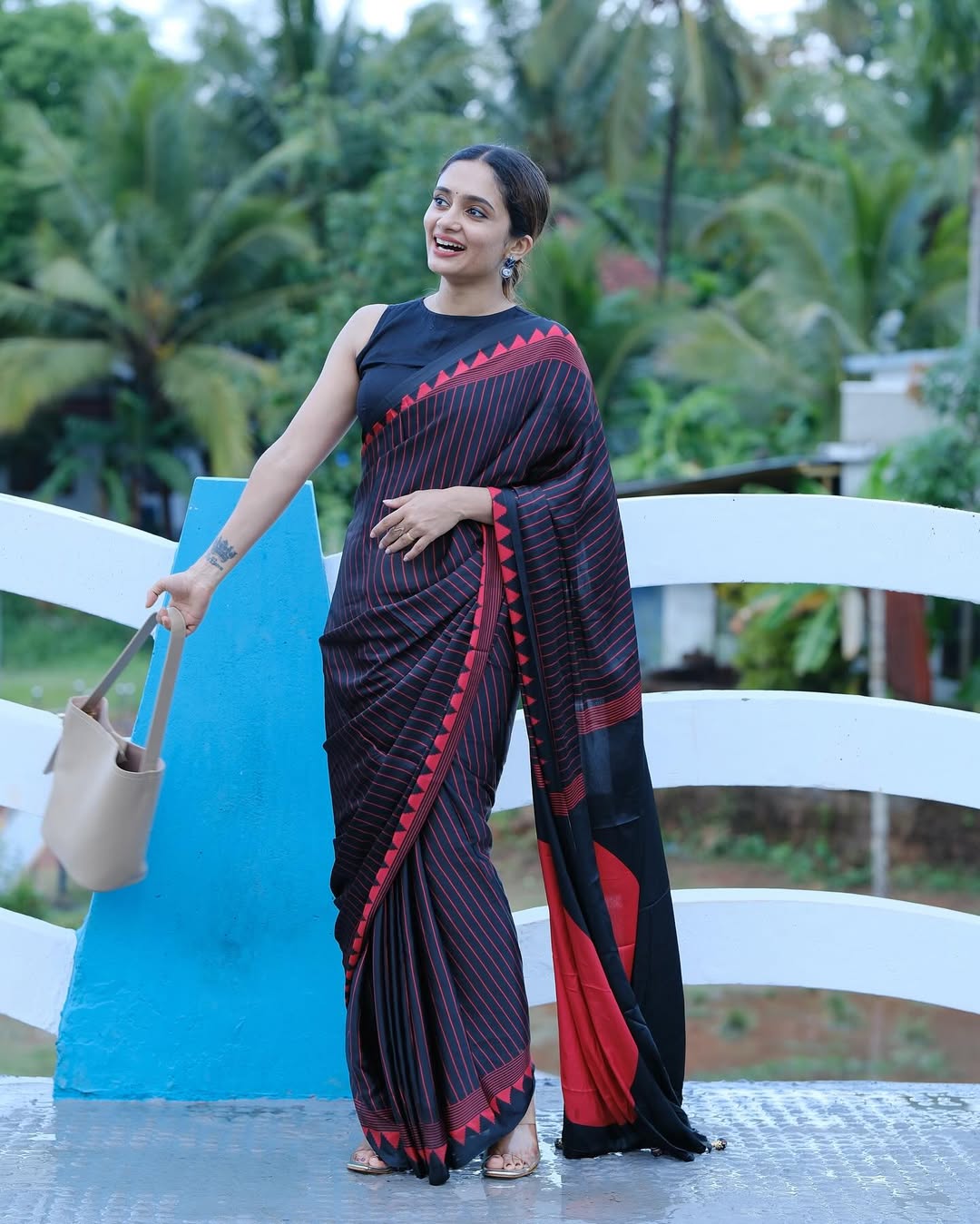 Pure Look Ajrakh silk saree with Print Work on all over the saree