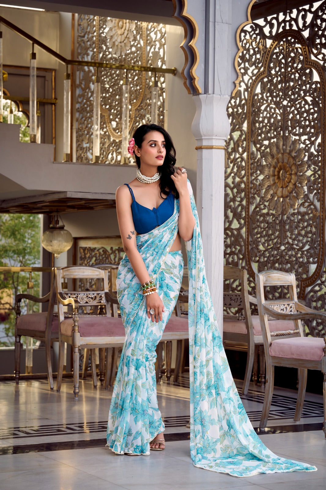 Pure Look Weightless Marbal saree with Print Work on all over the saree