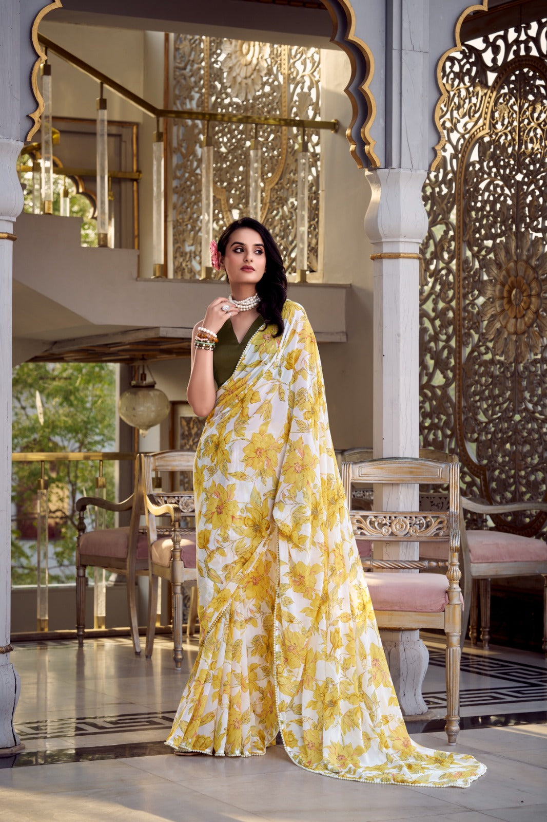 Pure Look Weightless Marbal saree with Print Work on all over the saree