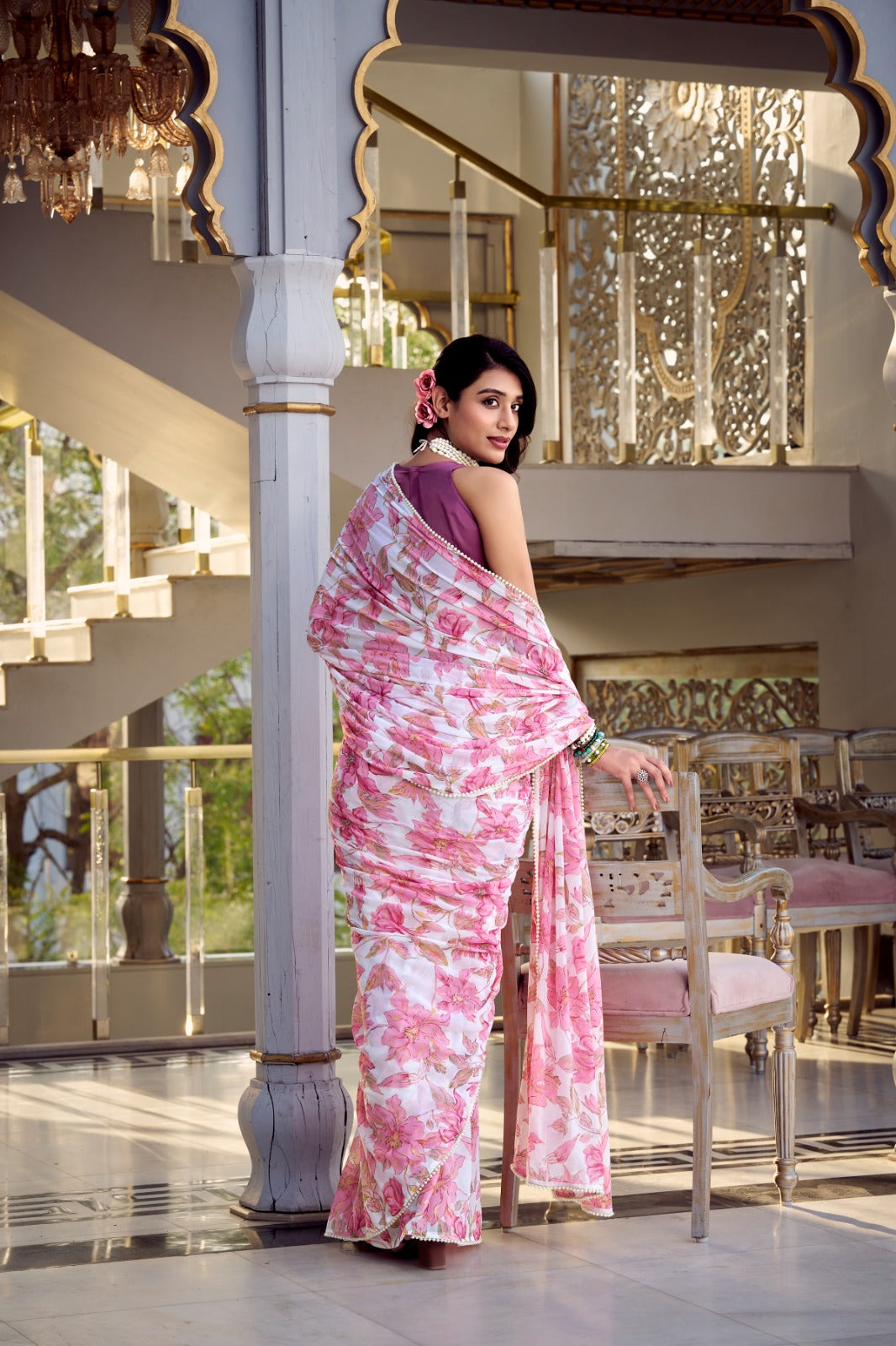 Pure Look Weightless Marbal saree with Print Work on all over the saree