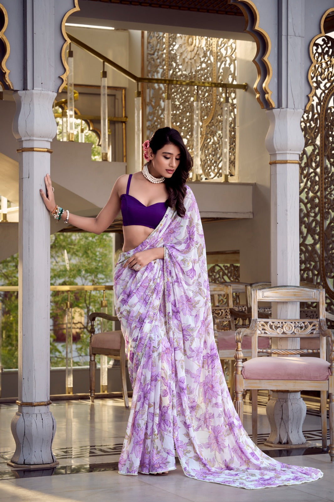 Pure Look Weightless Marbal saree with Print Work on all over the saree