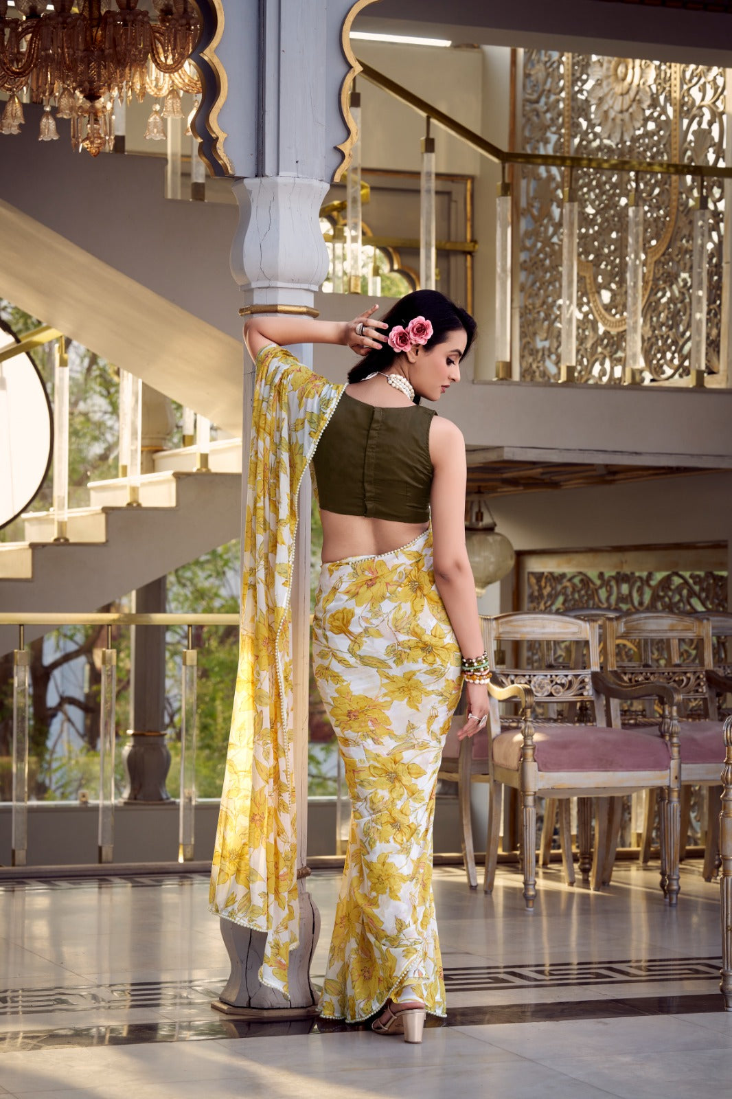 Pure Look Weightless Marbal saree with Print Work on all over the saree