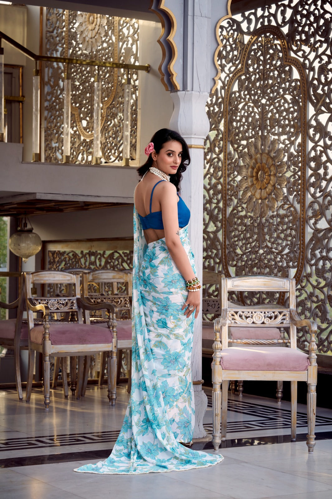 Pure Look Weightless Marbal saree with Print Work on all over the saree