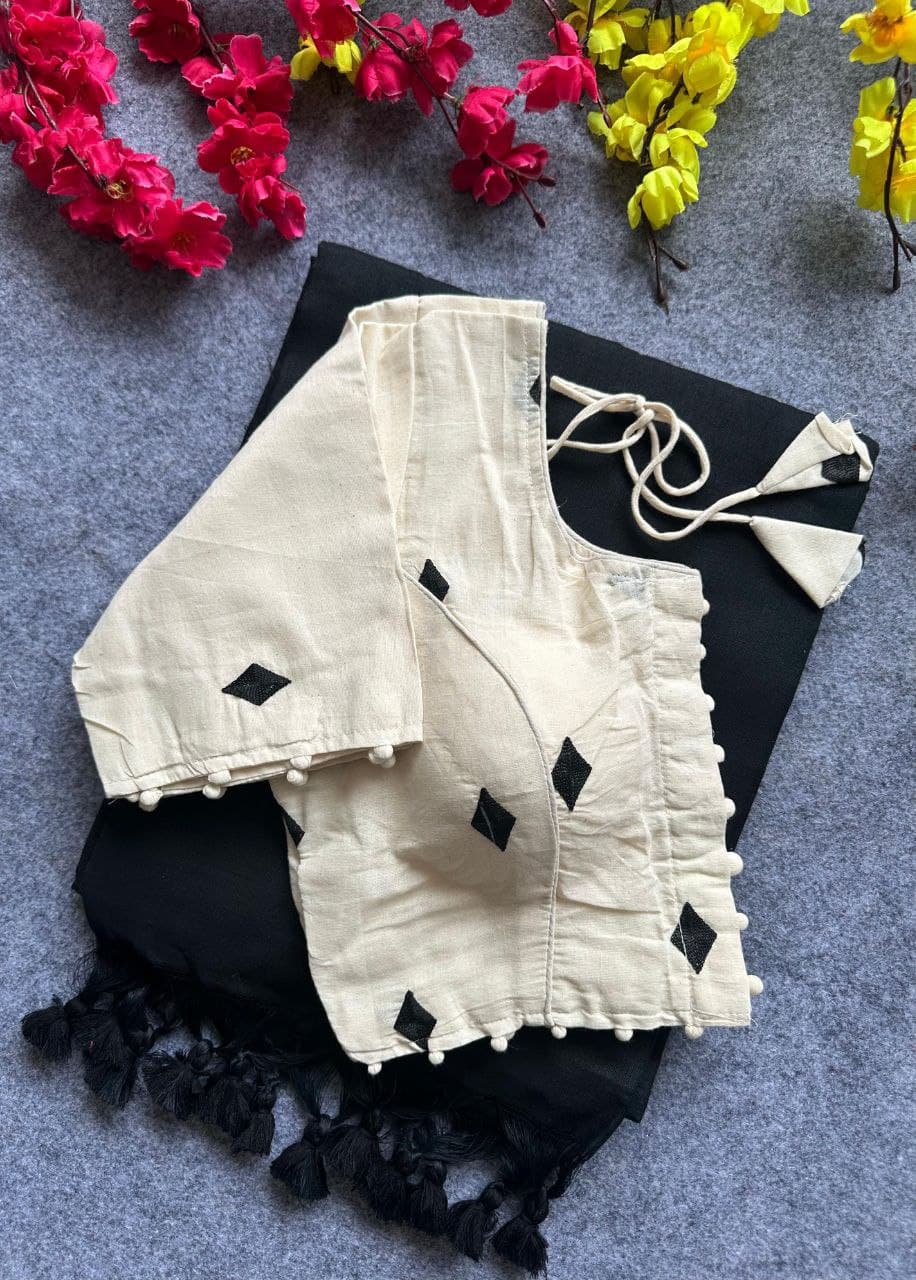 Black Color Khadi cotton saree with Cards Work on all over the saree