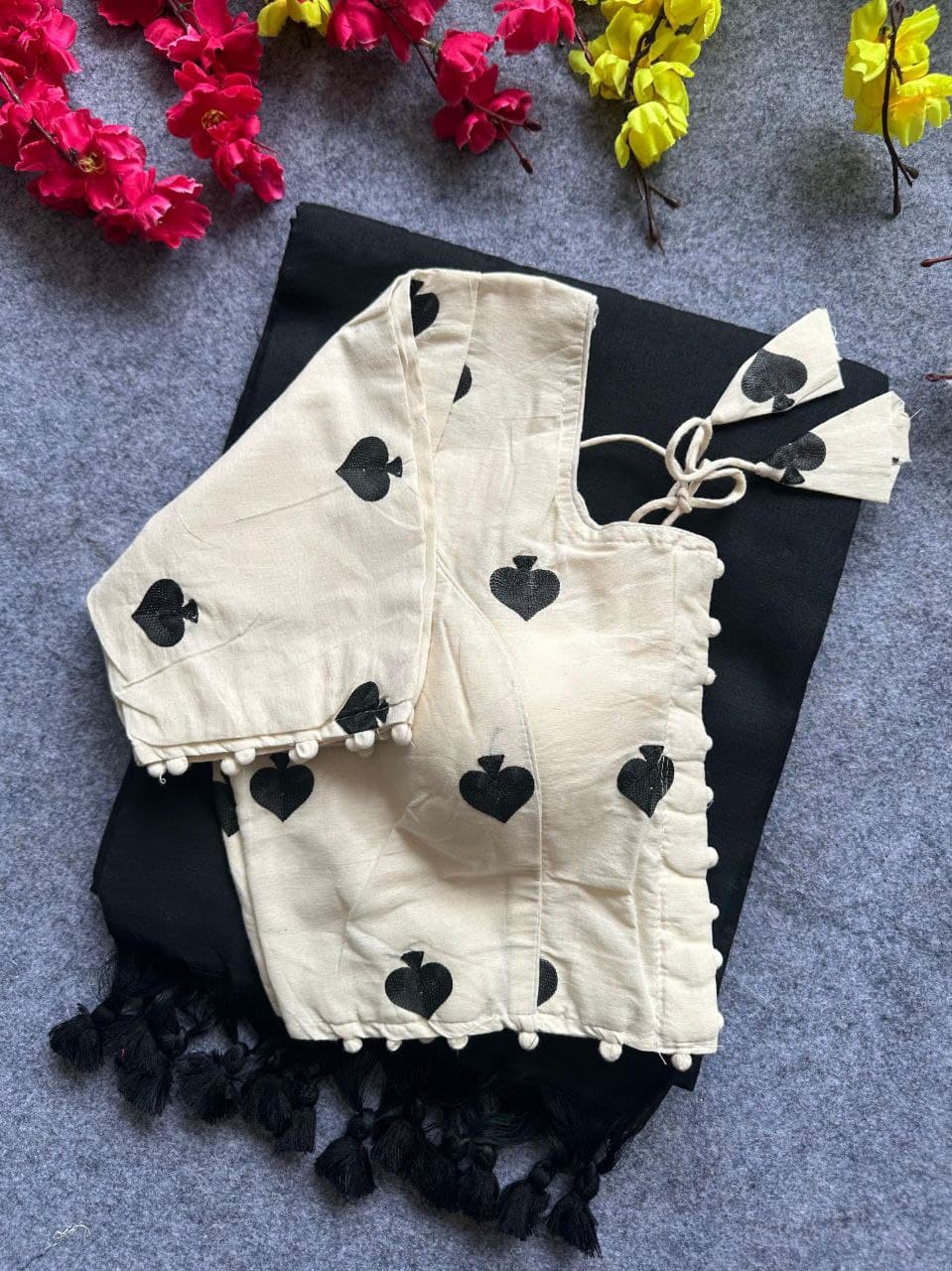 Black Color Khadi cotton saree with Cards Work on all over the saree