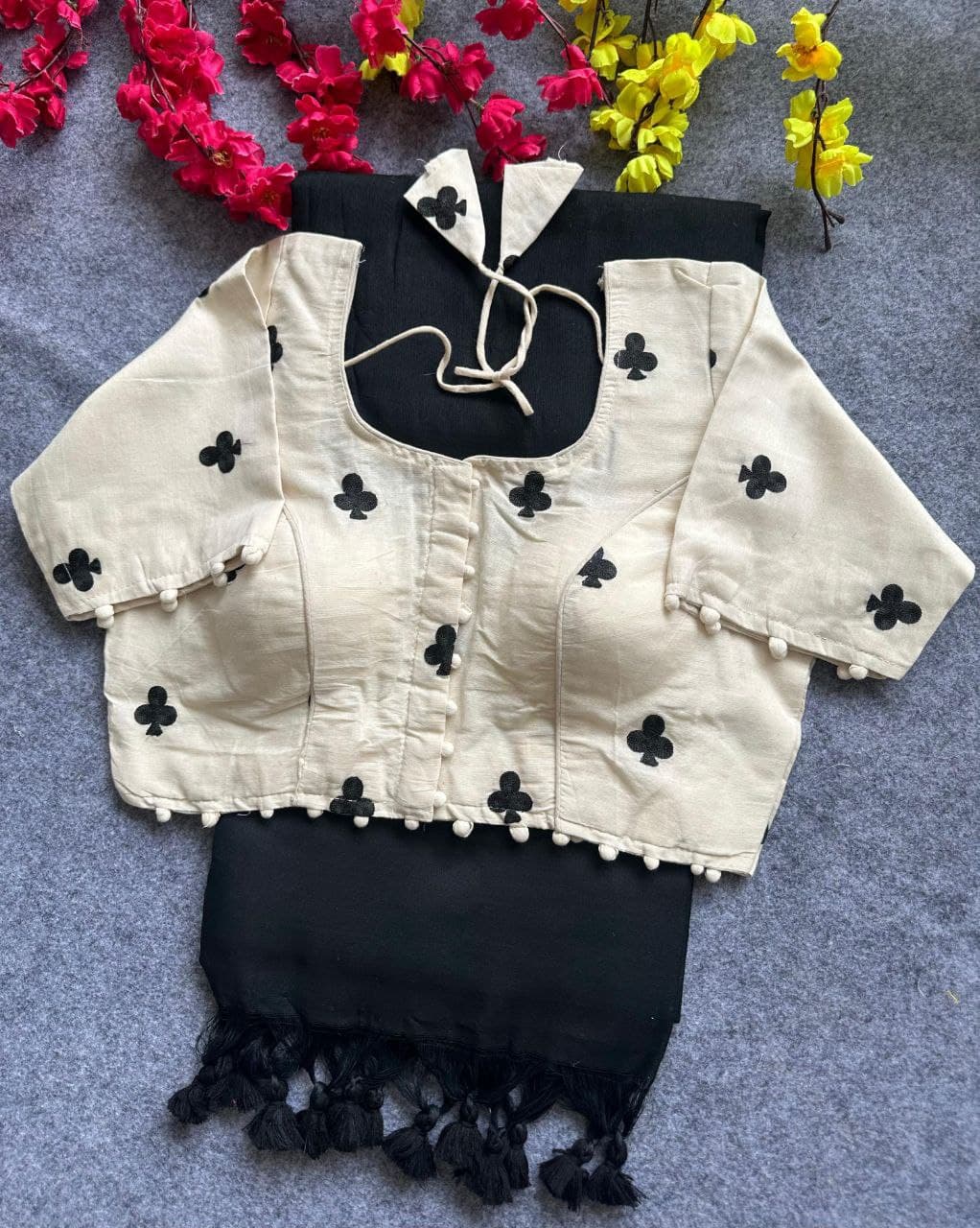 Black Color Khadi cotton saree with Cards Work on all over the saree