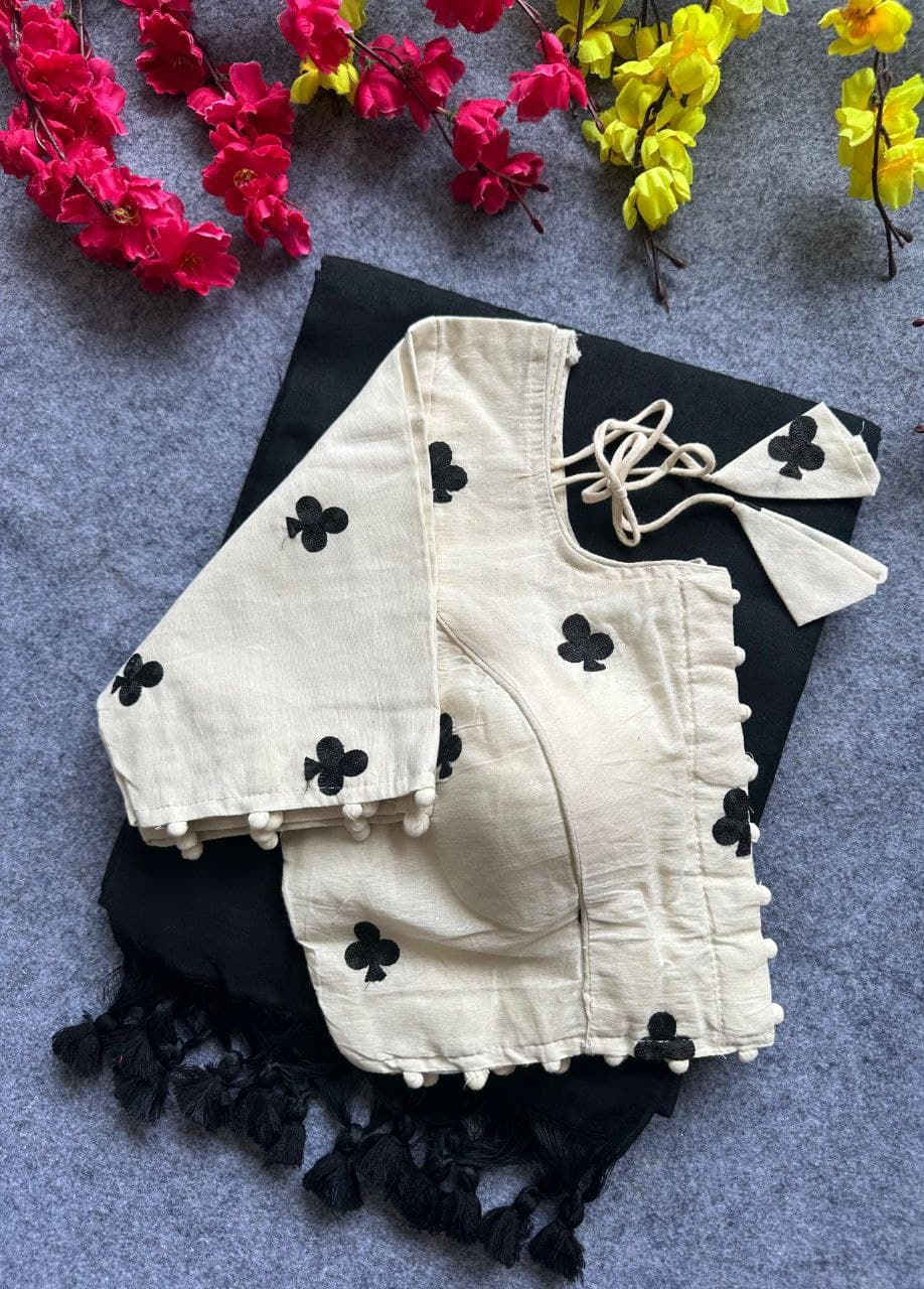 Black Color Khadi cotton saree with Cards Work on all over the saree