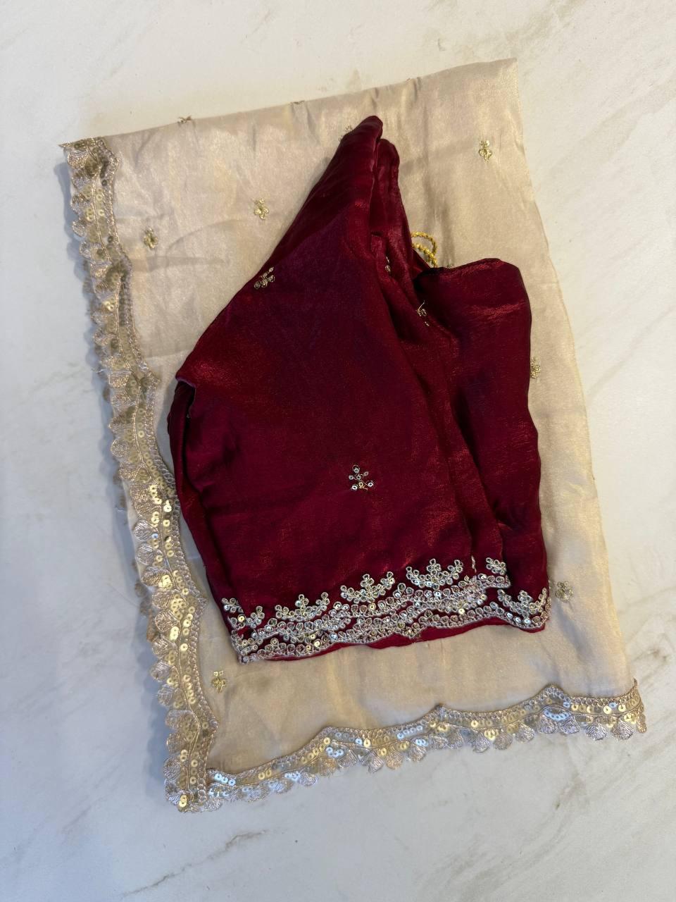 Tissue Silk saree with embroidery Sequence and Thred Work on all over the saree