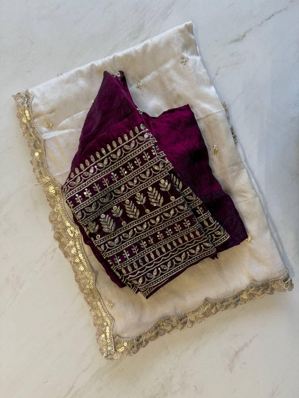 Tissue Silk saree with embroidery Sequence and Thred Work on all over the saree