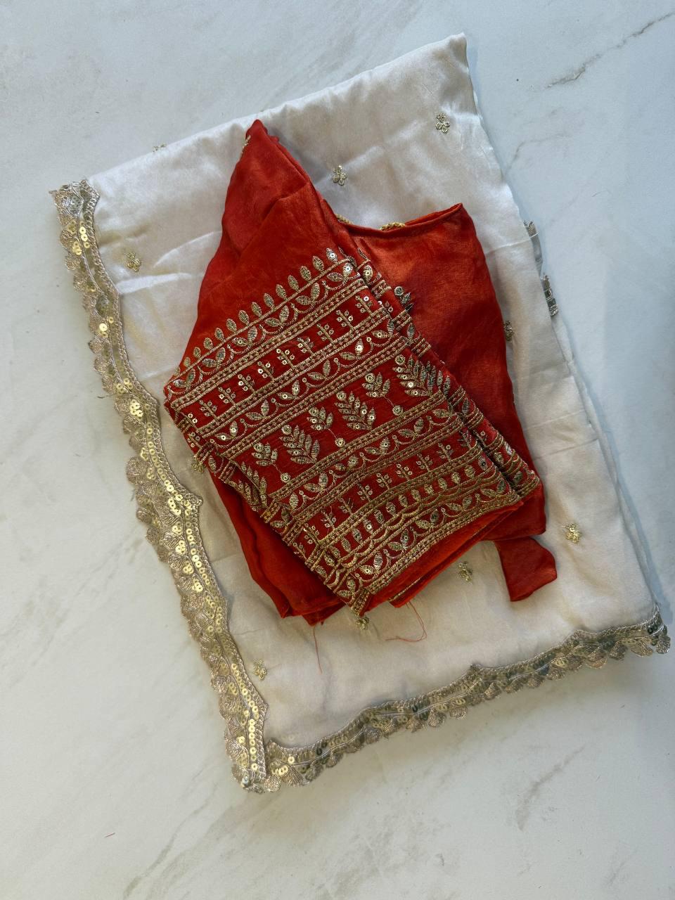 Tissue Silk saree with embroidery Sequence and Thred Work on all over the saree