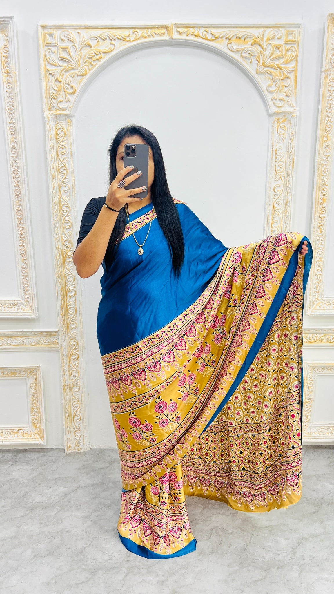 Original Japan Silk saree with Printed Work on all over the saree