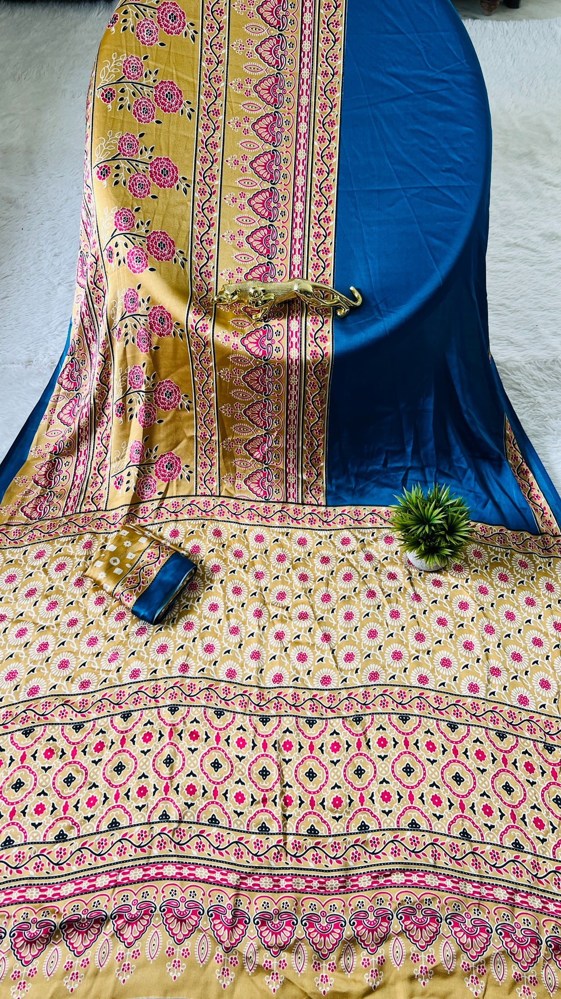 Original Japan Silk saree with Printed Work on all over the saree