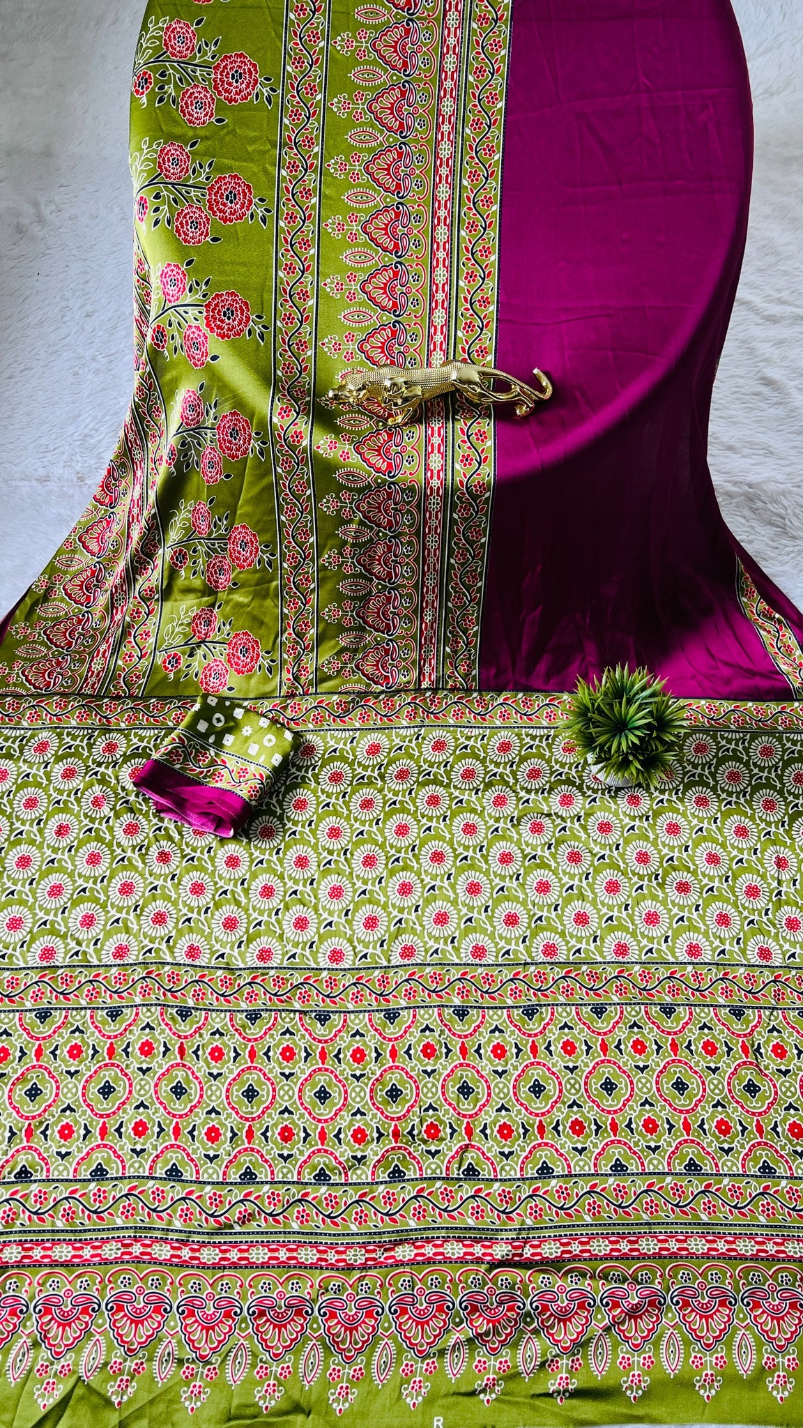 Original Japan Silk saree with Printed Work on all over the saree