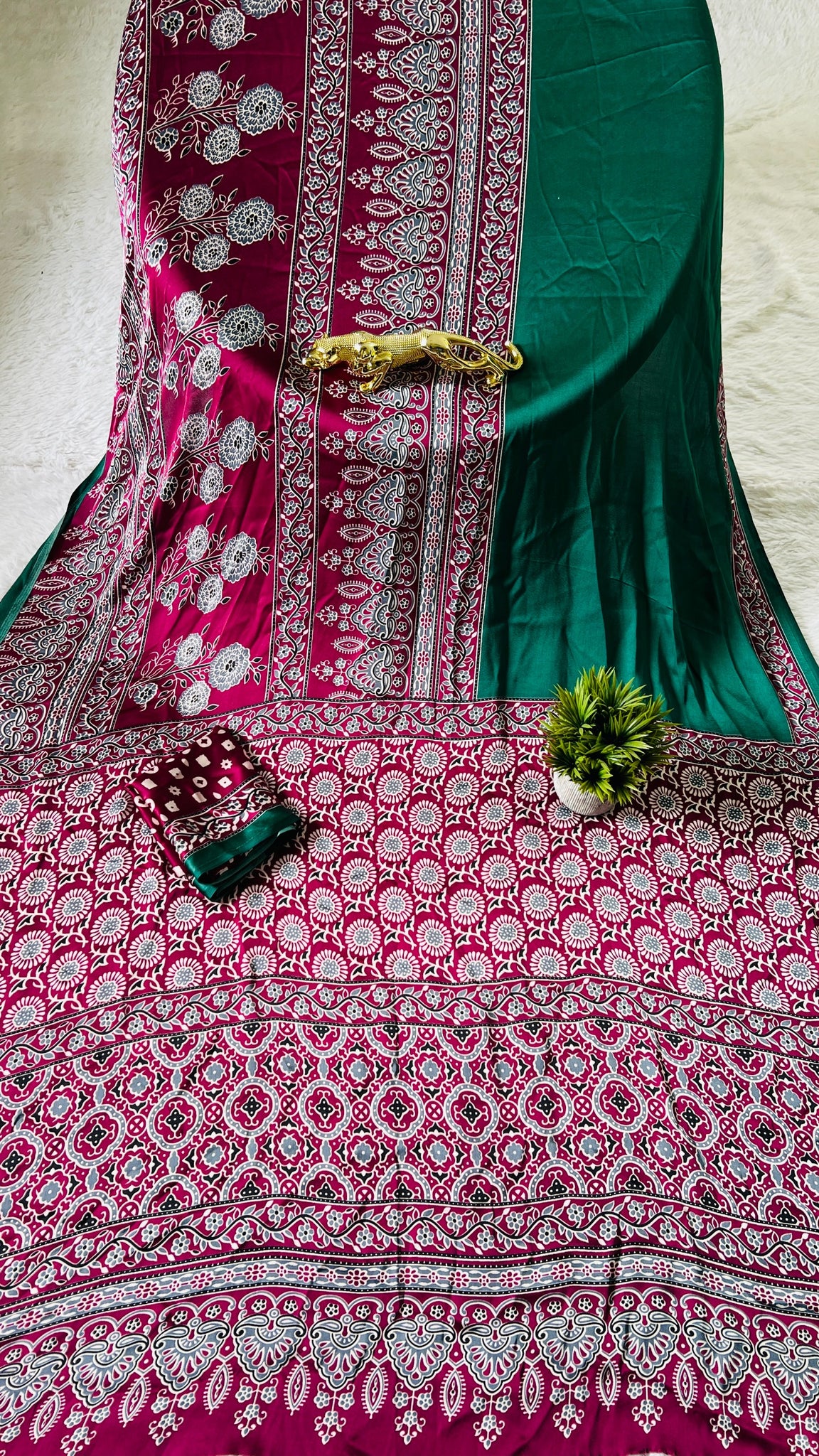 Original Japan Silk saree with Printed Work on all over the saree