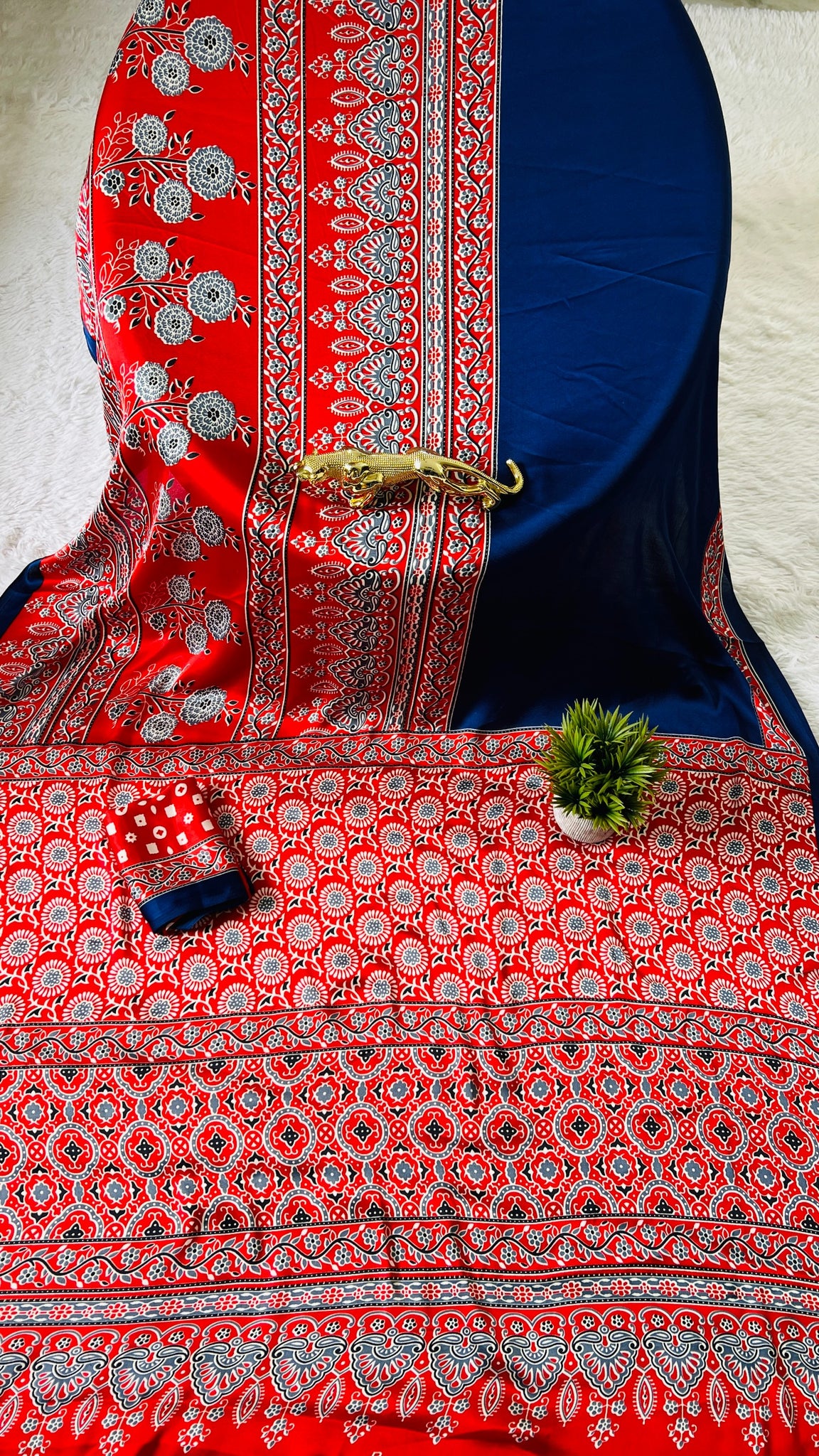 Original Japan Silk saree with Printed Work on all over the saree
