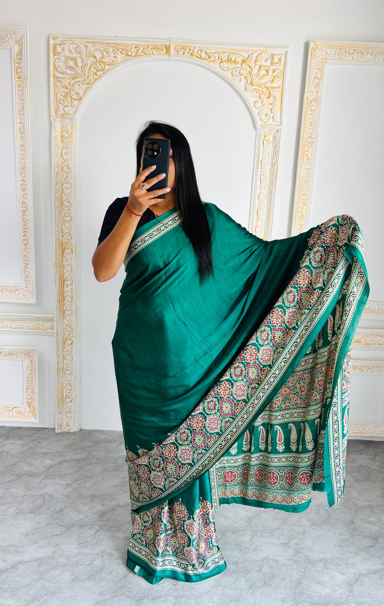 Original Japan Silk saree with Printed Work on all over the saree