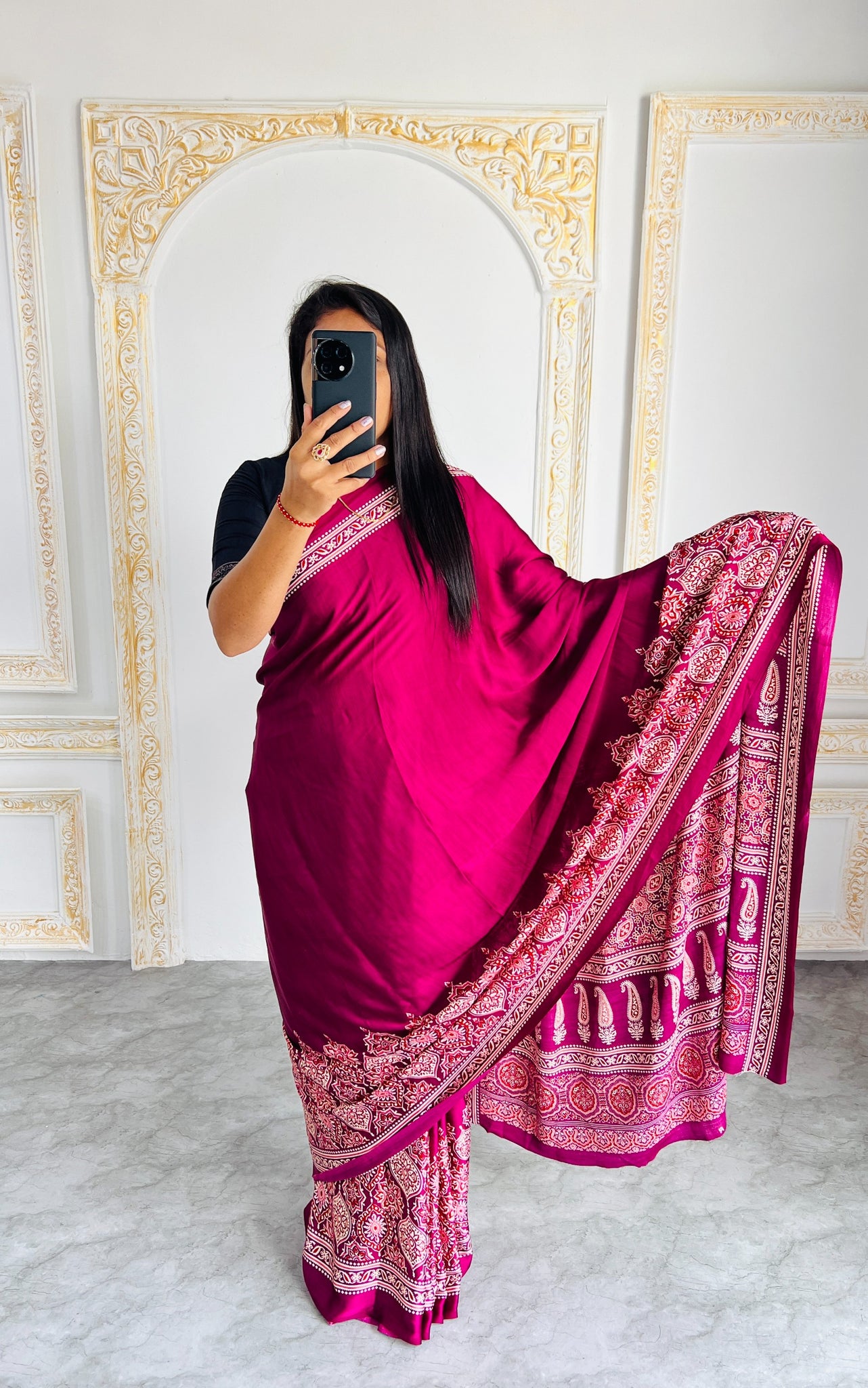 Original Japan Silk saree with Printed Work on all over the saree