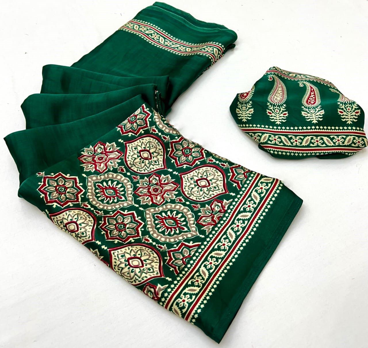 Original Japan Silk saree with Printed Work on all over the saree
