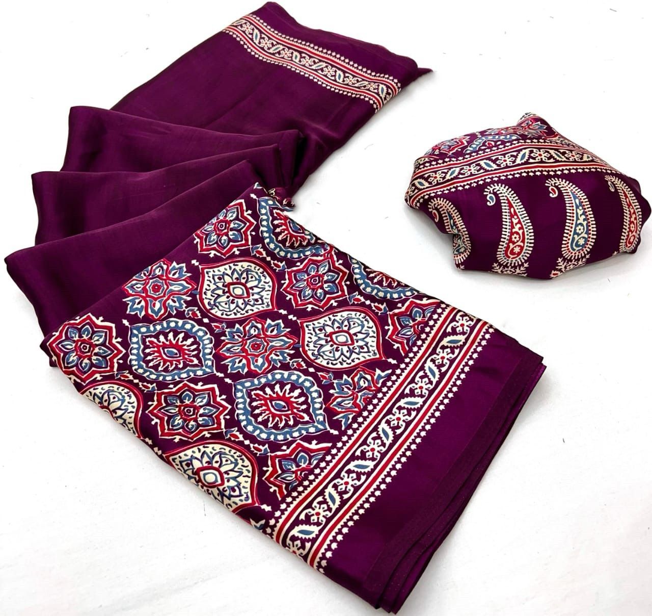 Original Japan Silk saree with Printed Work on all over the saree