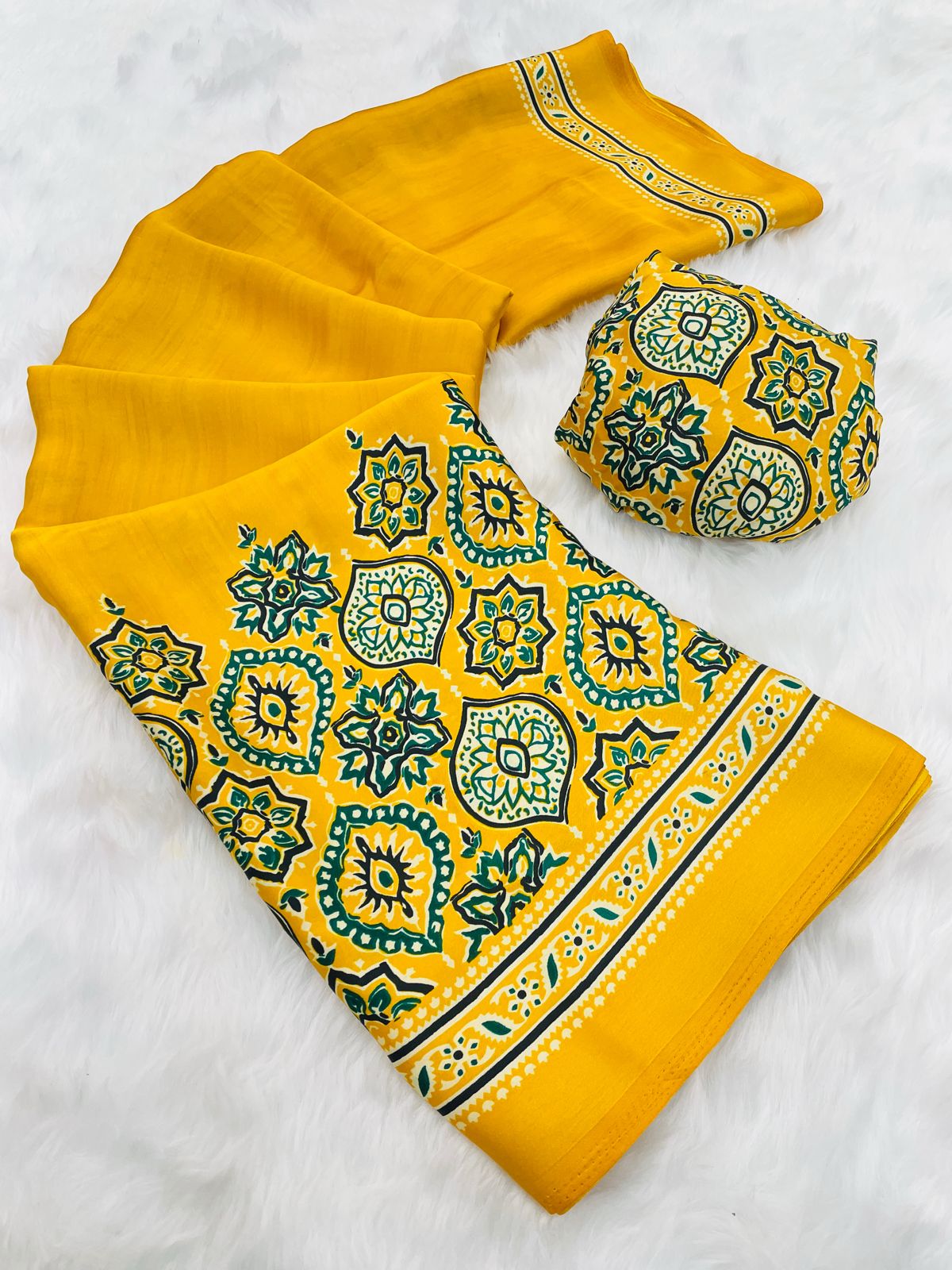 Original Japan Silk saree with Printed Work on all over the saree