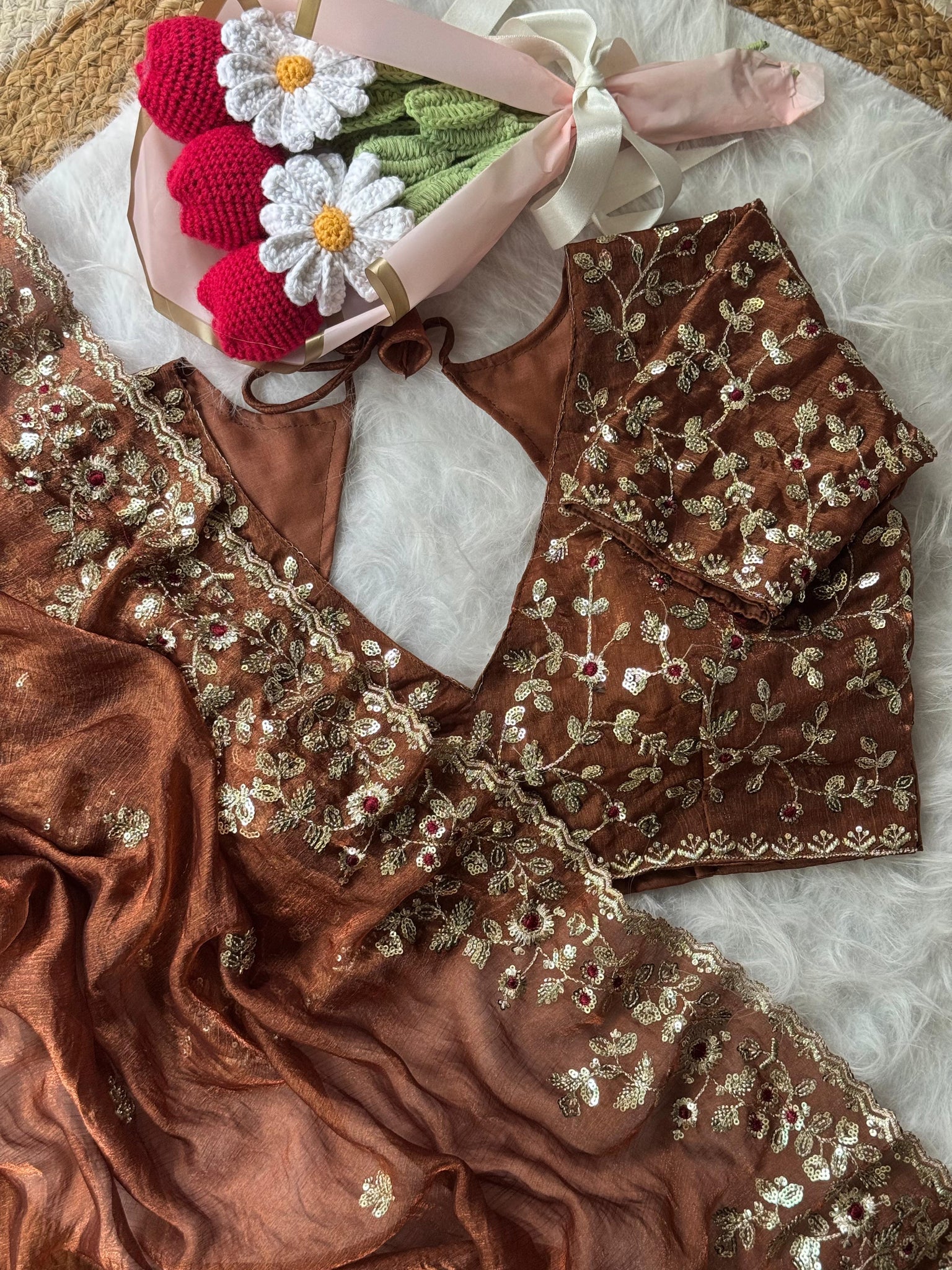 Soft Fendy Chiffon saree with Embroidery Sequins And Thread Work saree