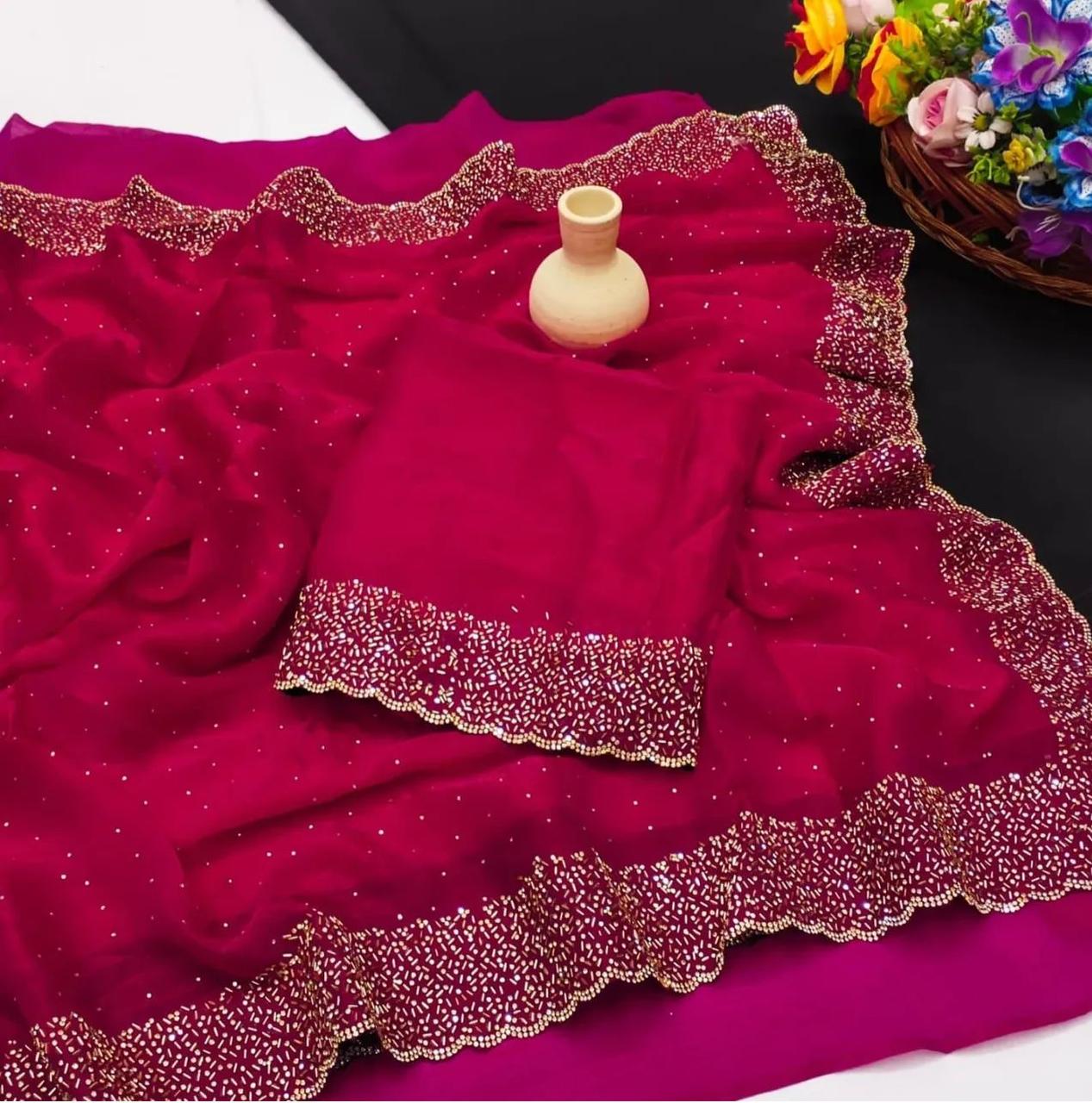 Space Silk Saree with Jarkhan work the saree