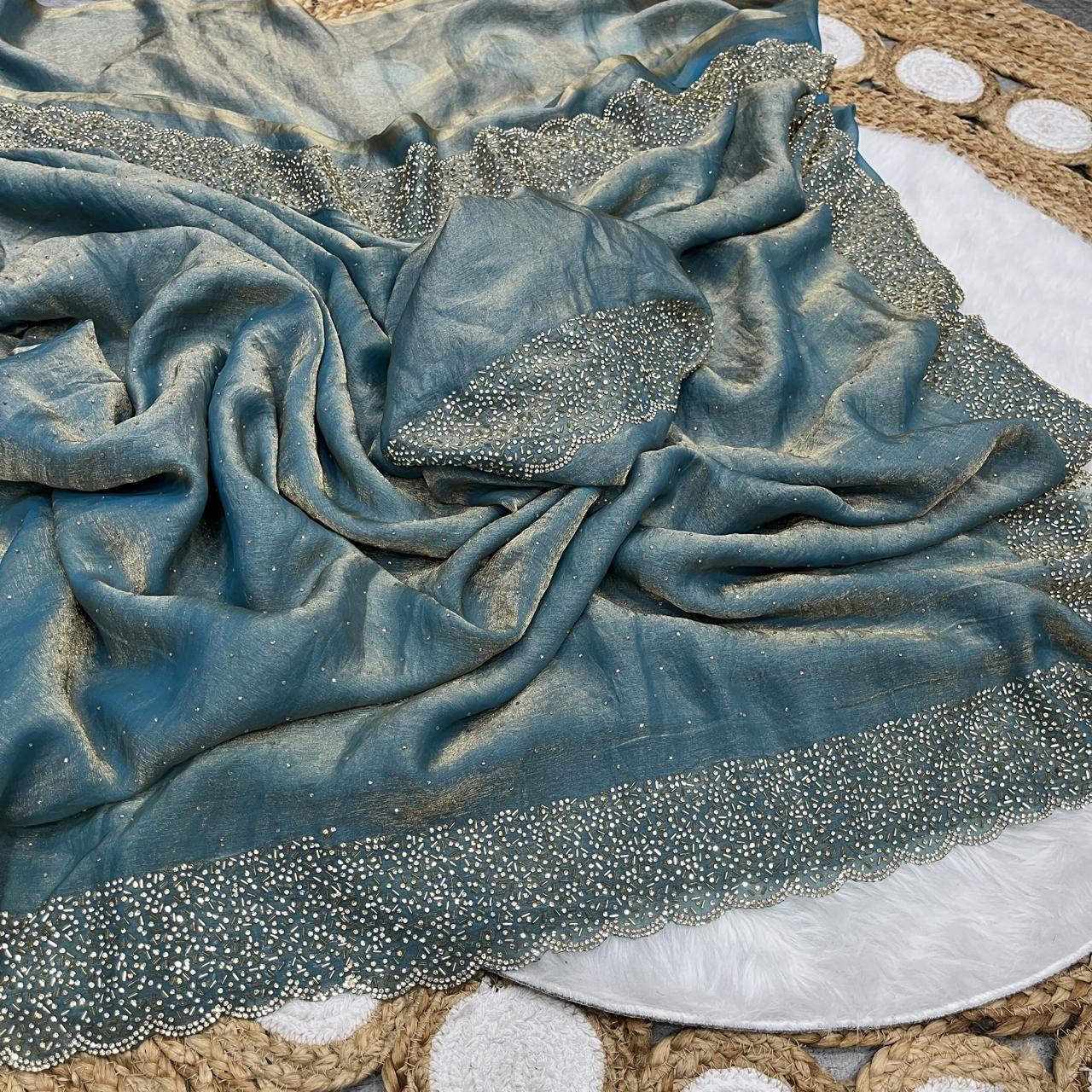 Space Silk Saree with Jarkhan work the saree