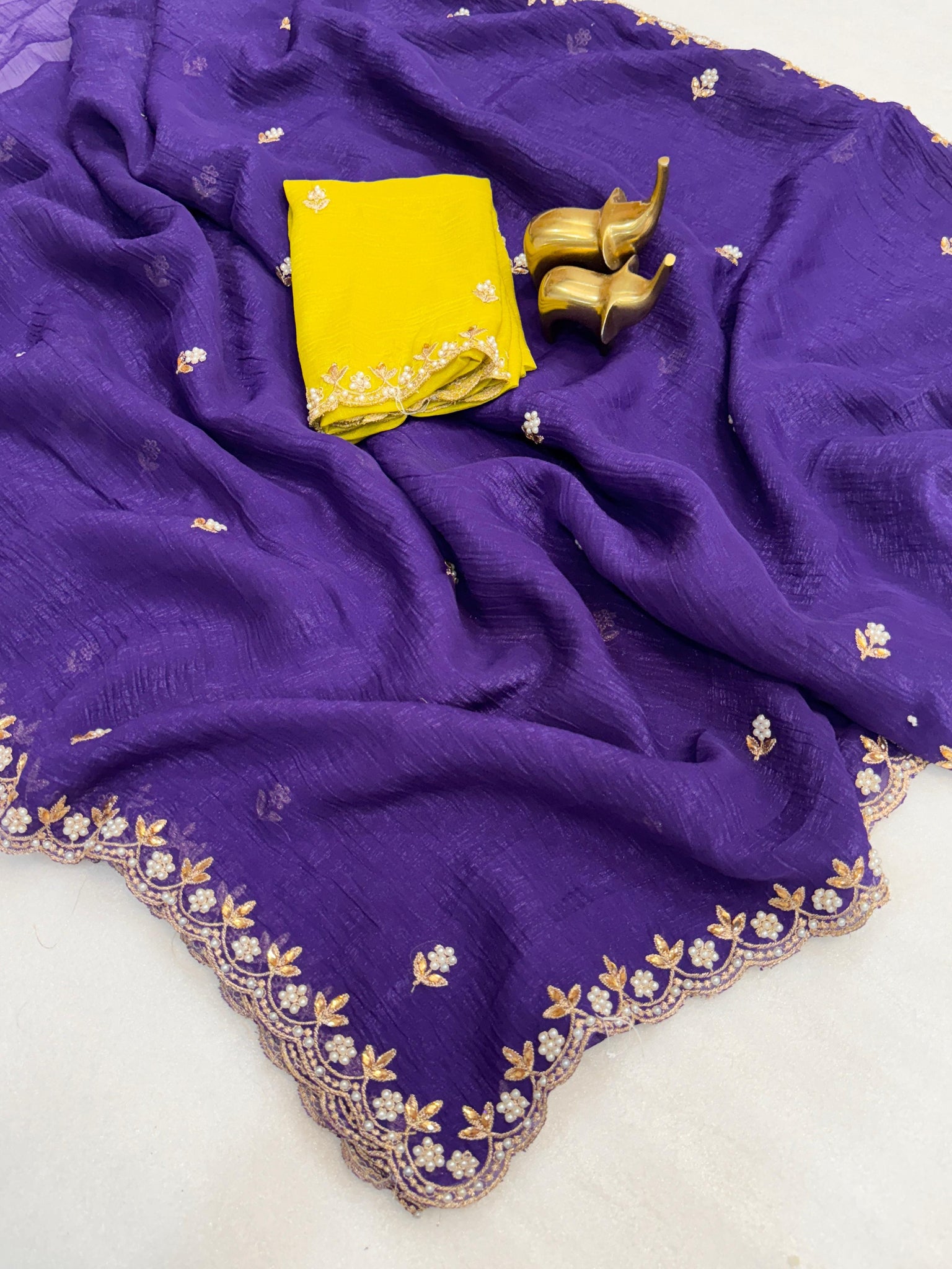 Chiffon Candy Crush Silk with Heavy Beautiful Embroidery Moti Work the saree
