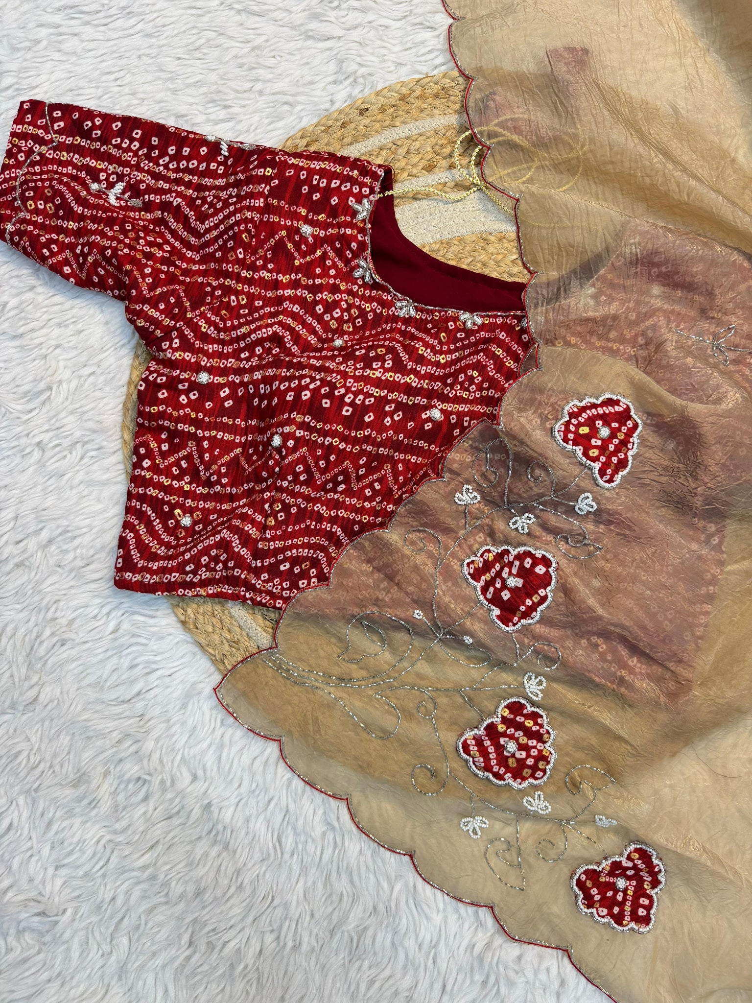Premium Pure Gold Crush Saree With HandWork Blouse
