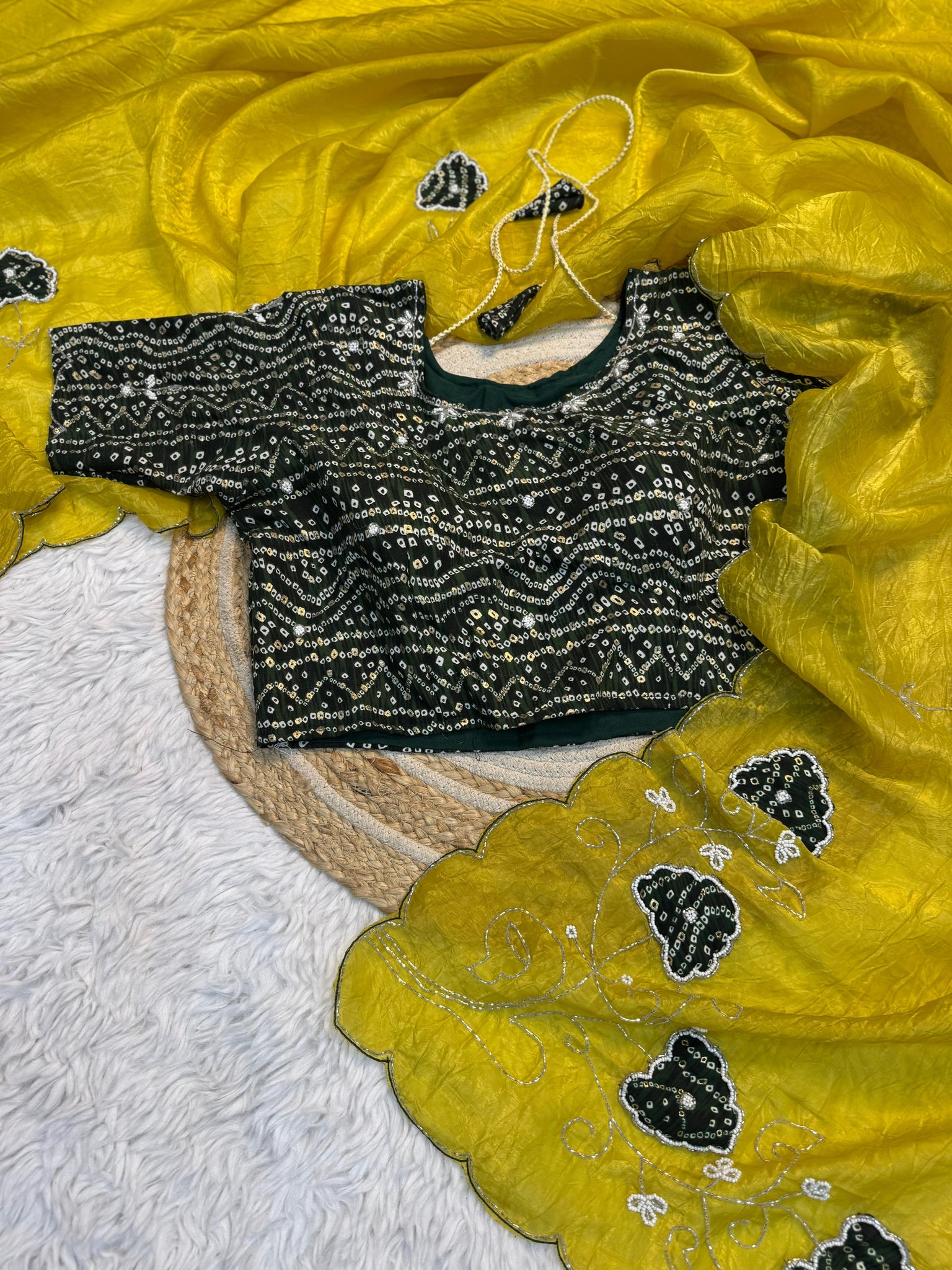 Premium Pure Gold Crush Saree With HandWork Blouse